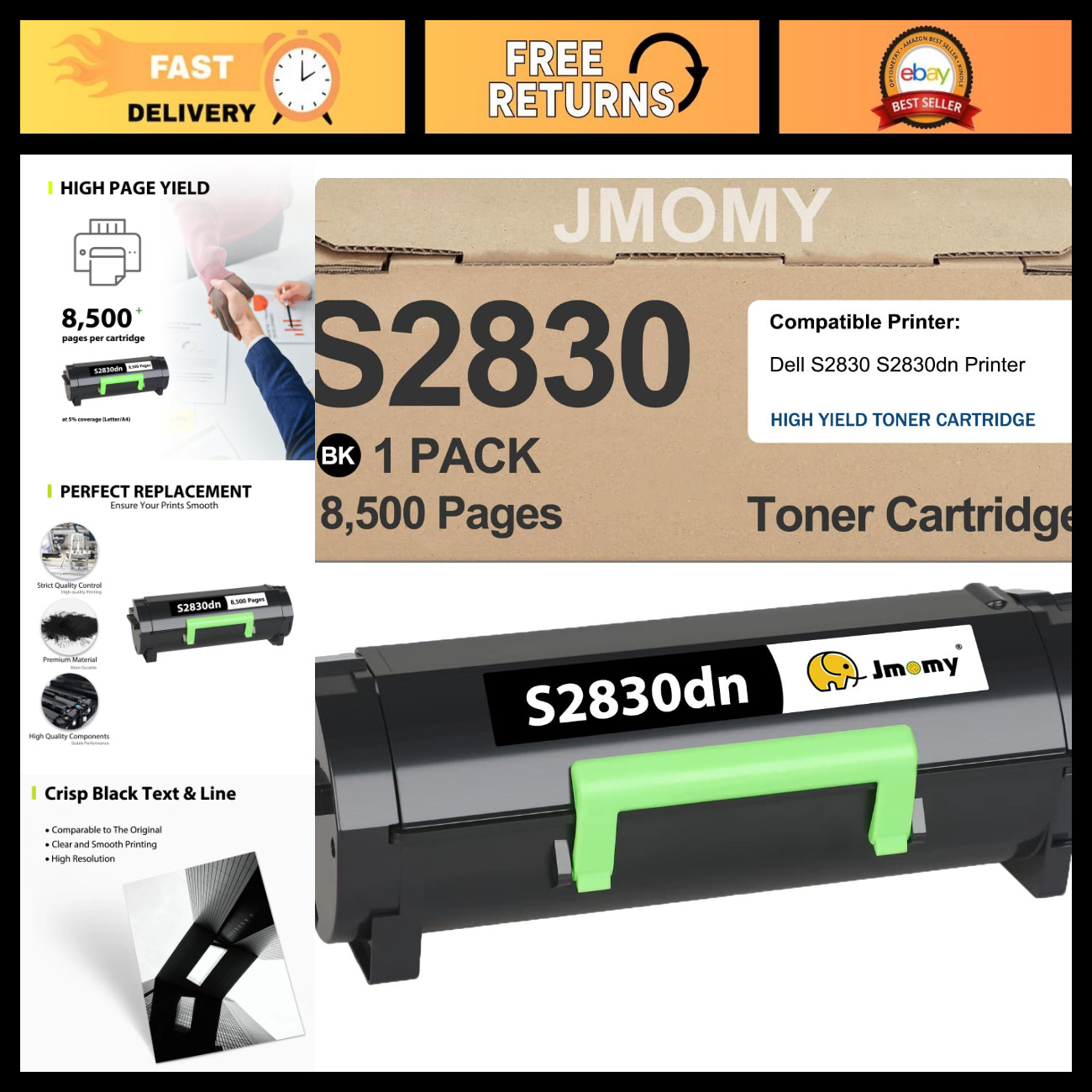 Compatible Toner Cartridge for Dell S2830dn - High Yield, 8,500 Pages, Series GG