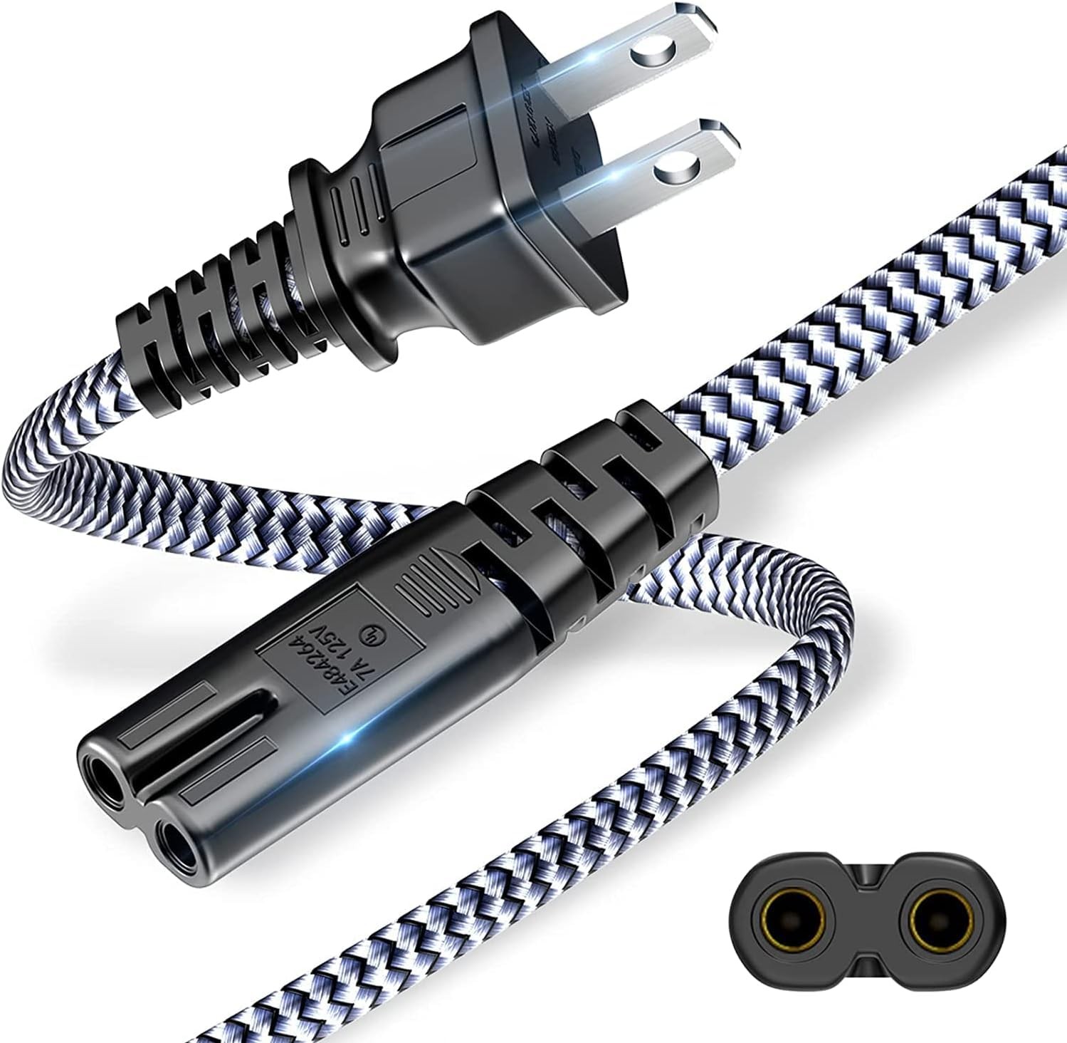 Power Cord,Short 2 Prong Power Cable 16.4ft/5m AC Power Cable 7A 125V 18AWG E...