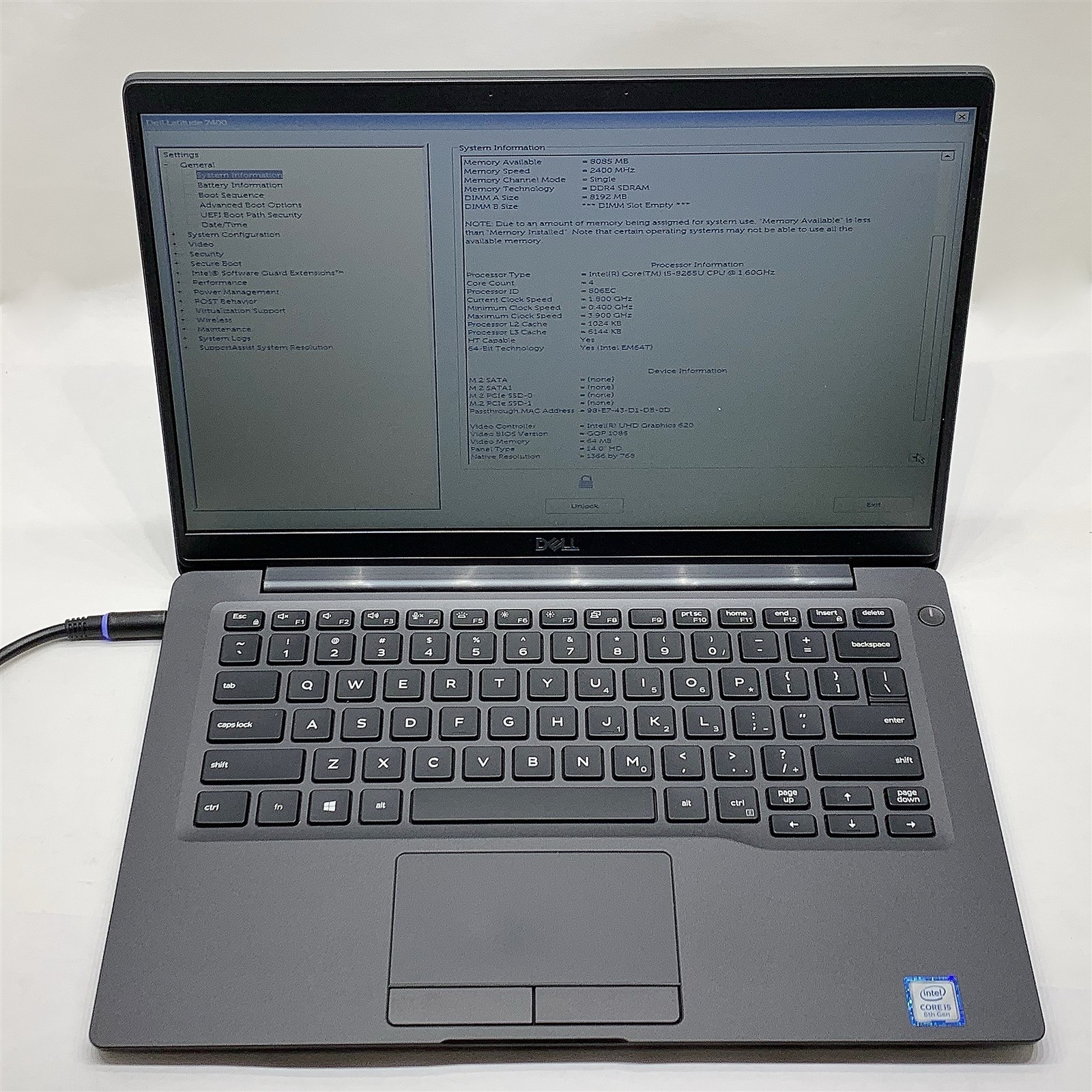 Dell Latitude 7400 Laptop Intel i5 8365U 1.60GHZ 14" HD 8GB NO HDD BIOS LOCKED