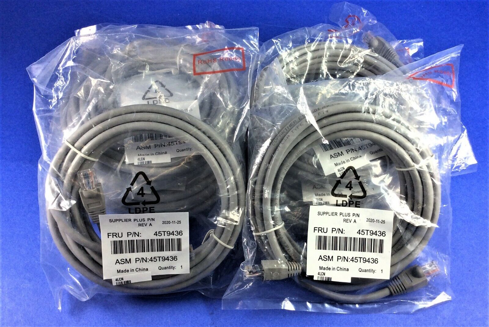 IBM 45T9436 14ft Cat6 Gray Network Ethernet Patch Cable (LOT OF 10)