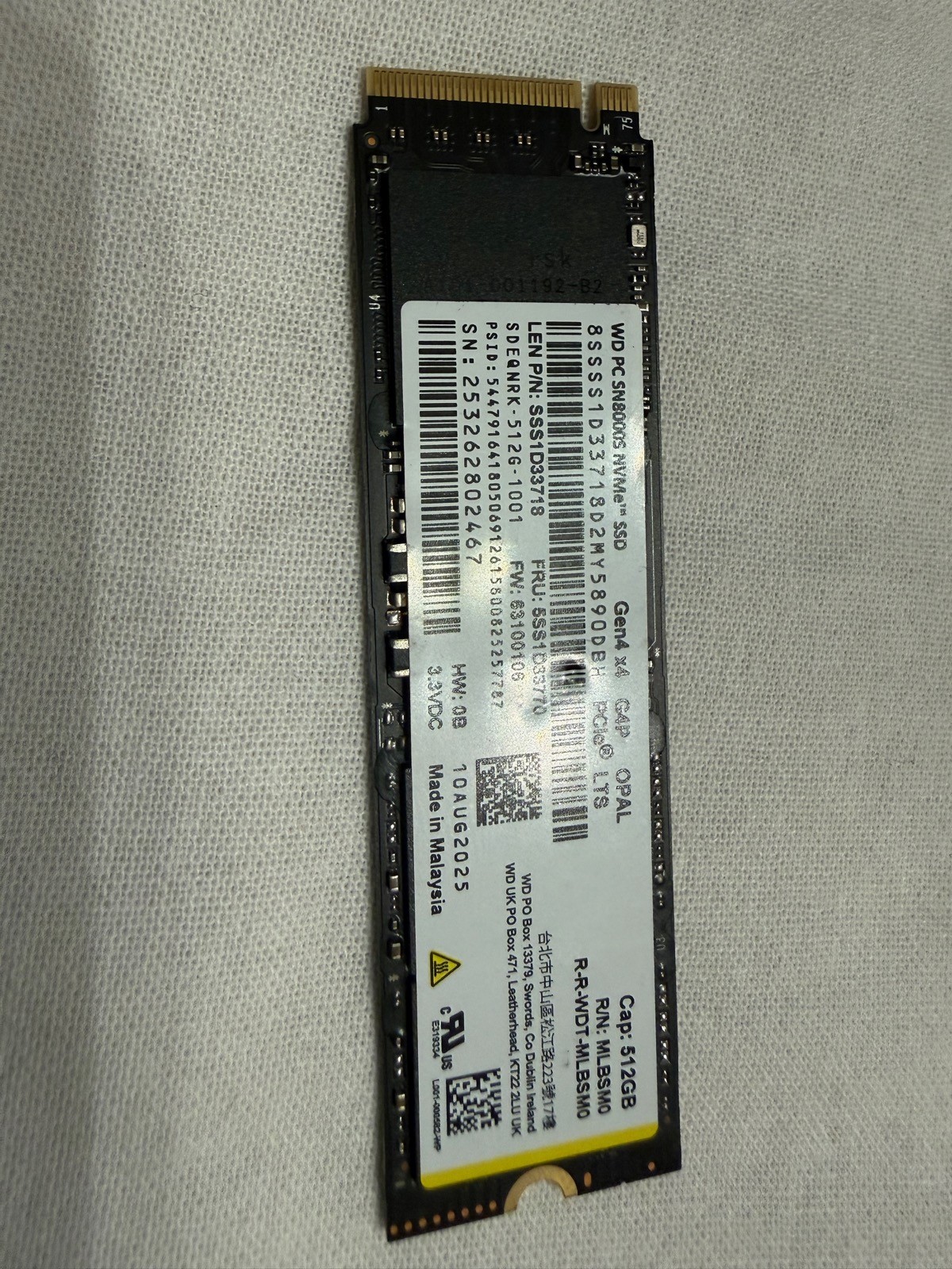 WD PC SN8000S 512GB NVMe M.2 2280 PCIe Gen4 x4 SSD SDEQNRK-512G Lenovo