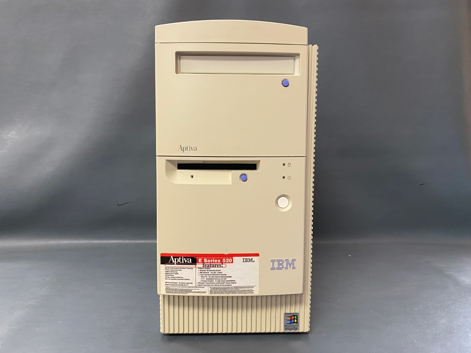 Vintage IBM Aptiva E-Series 520 AMD K6-2 450MHz 256MB RAM Desktop PC NO HDD/OS