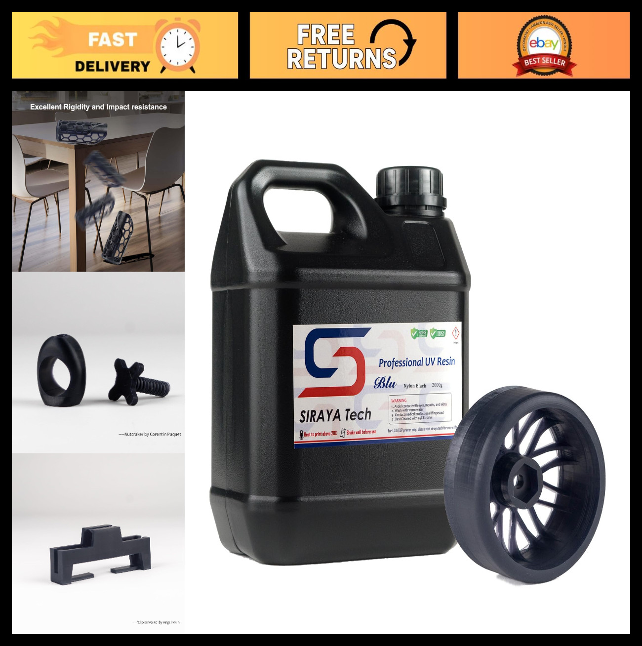 Nylon-Like 3D Printer Resin, Black, 2kg - High-Quality, Durable, Low Odor