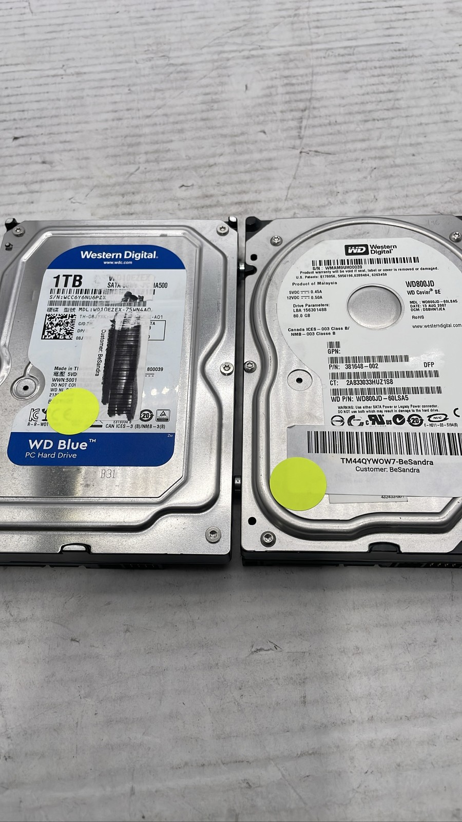 WD Blue 1TB 3.5" SATA HDD WD10EZEX-75WN4A0 7200RPM Desktop Hard Drive Lot of 2