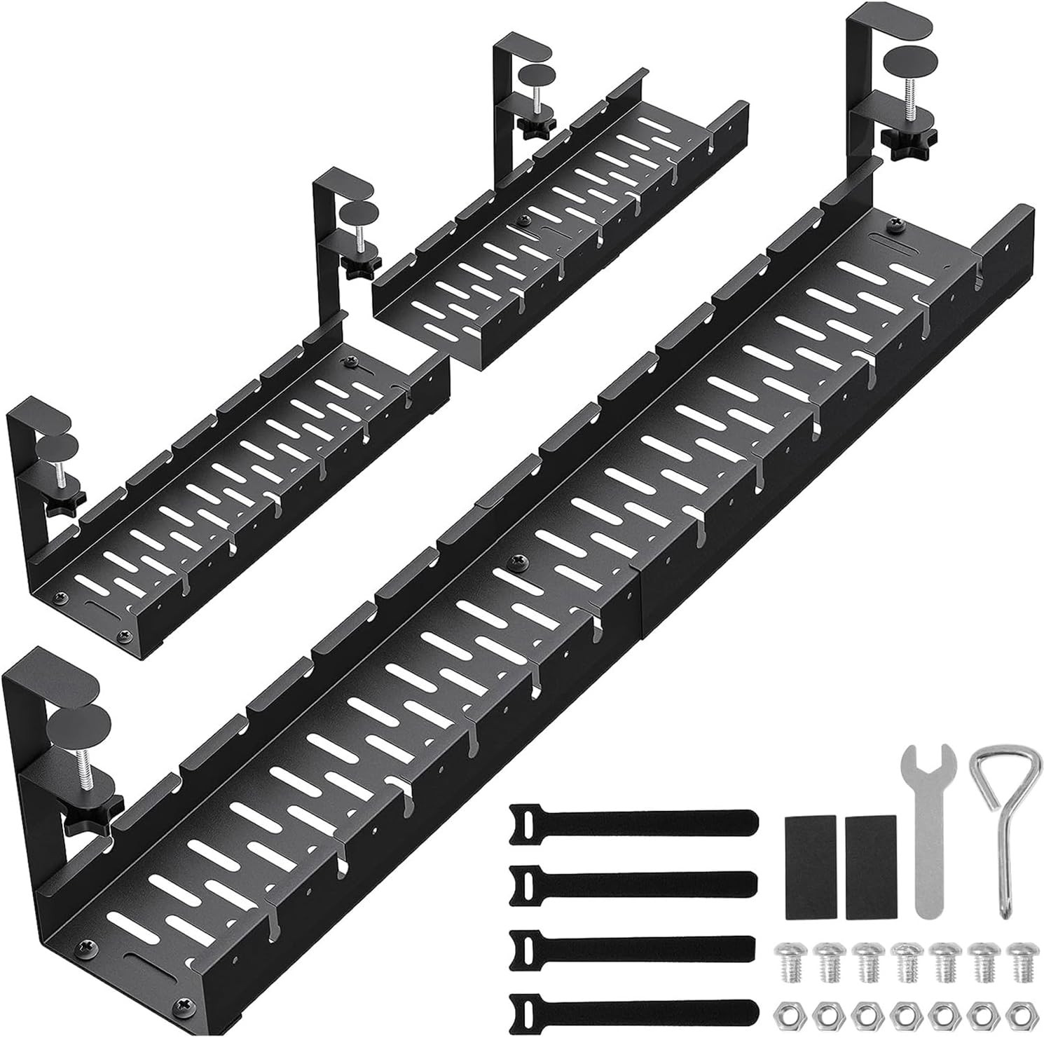 31Inch Extendable Under Desk Cable Management Tray, Black Metal Cable Management