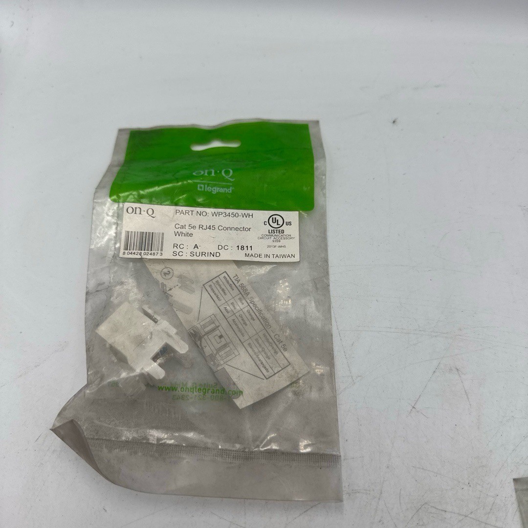 On-Q Legrand Cat 5e RJ45 1-Port Keystone Jack White WP3450-WH Easy Punchdown