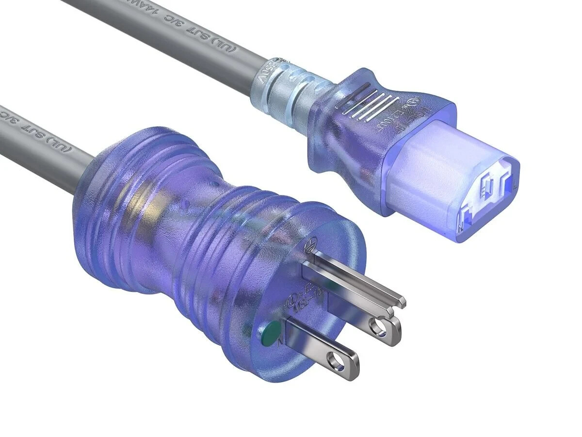 Hospital Grade Power Cord (NEMA 5-15P to IEC320 C13), Gray - 3/6/10/15/25 ft
