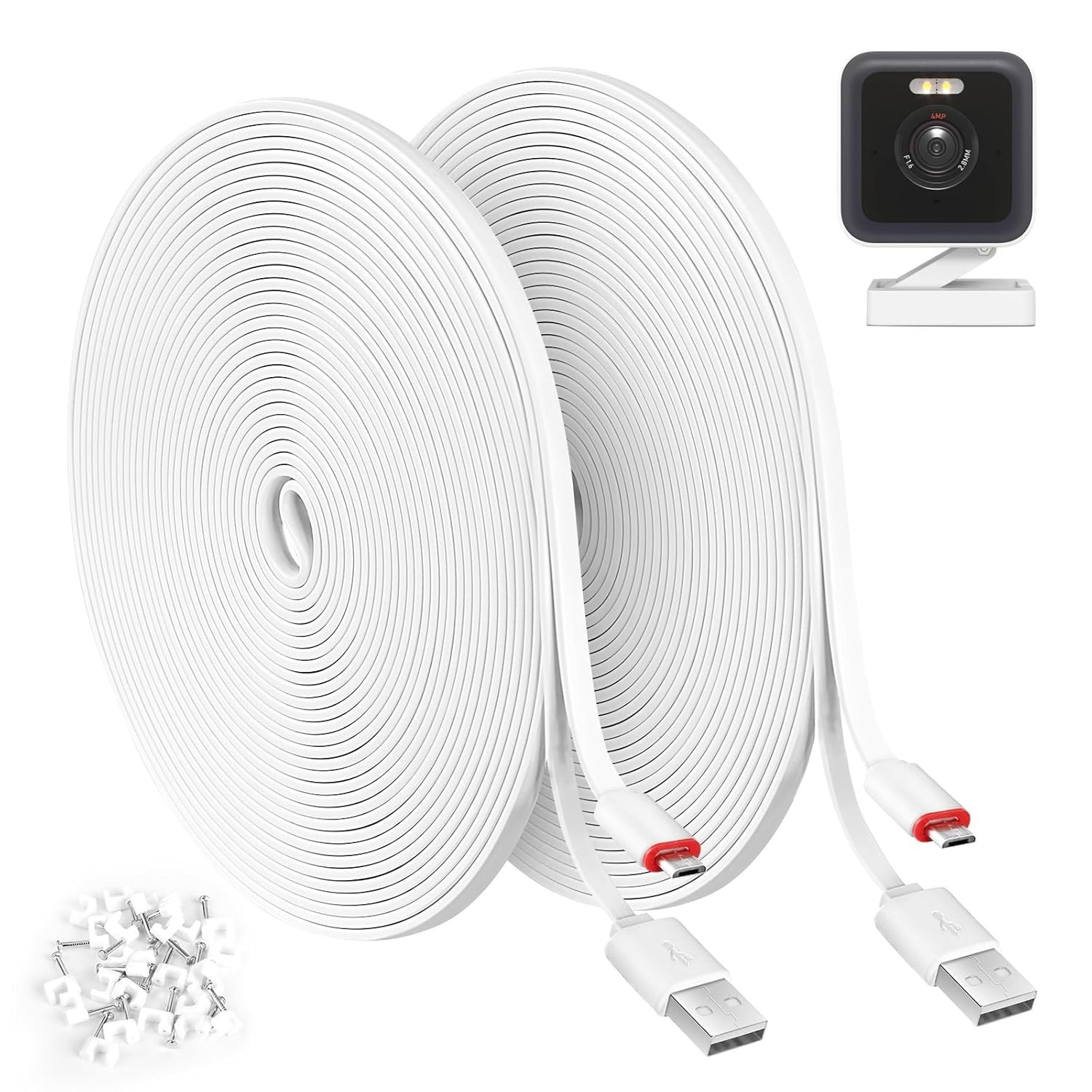 2 Pack 25FT USB Extension Cables with Safety Protection for Security Systems