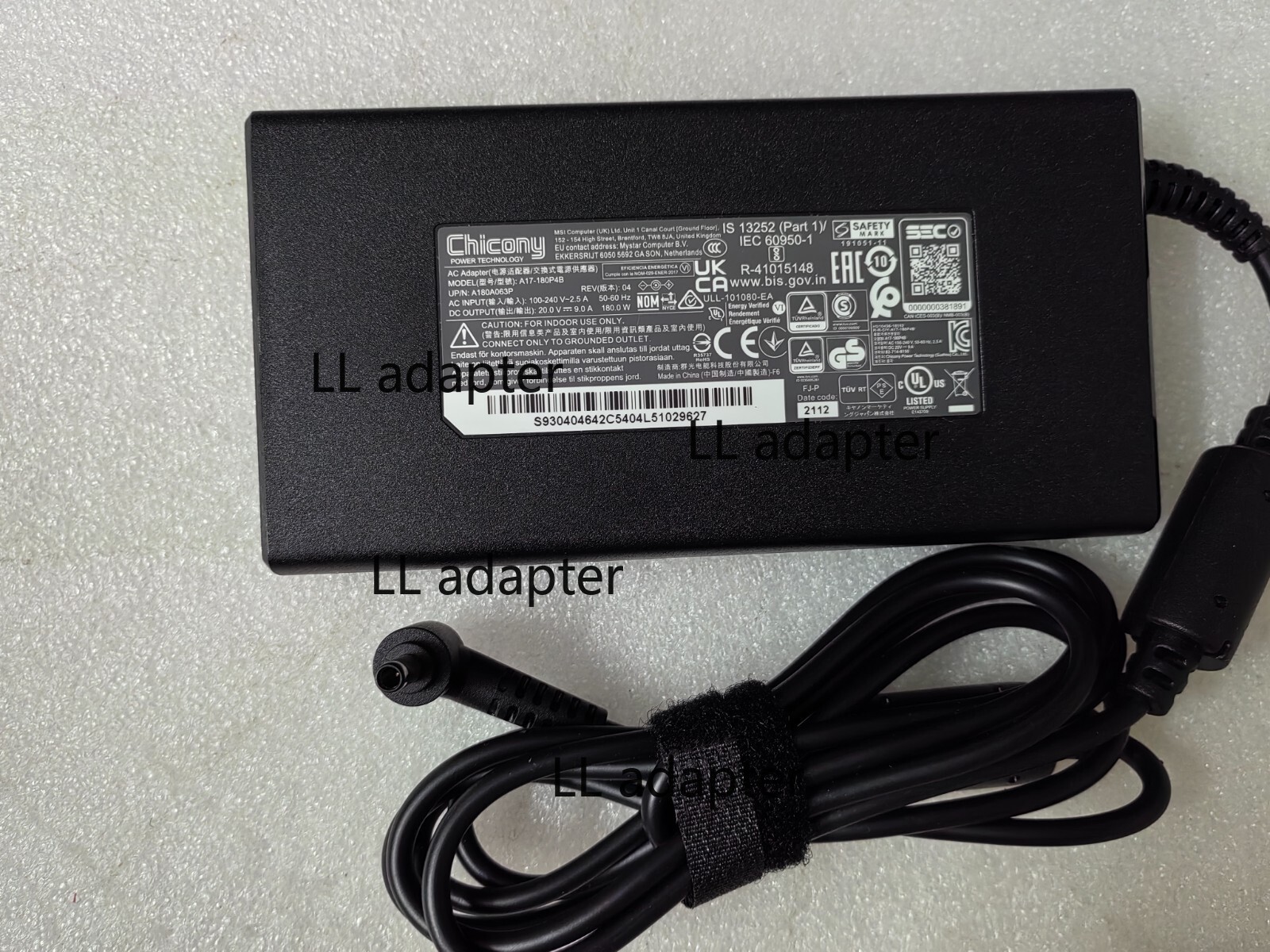 100%Original OEM MSI Pulse GL66 11UGK-001 Gaming Laptop Chicony 20V 9A Charger