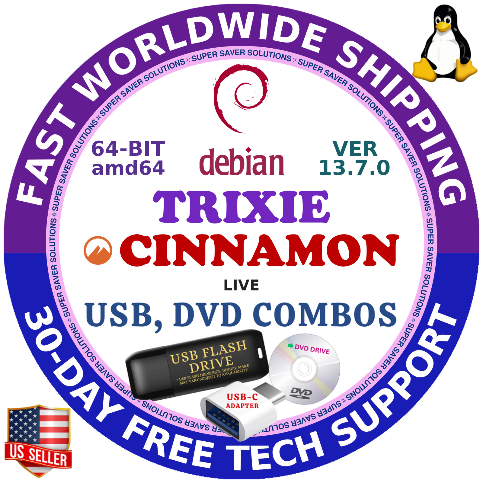 DEBIAN OS 13.7.0 LINUX 32-BIT 64-BIT DVD/USB, CINNAMON, XFCE, MATE, GNOME, KDE