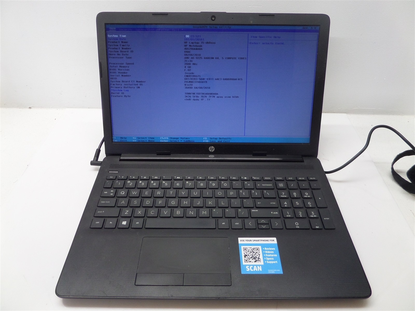 HP 15-db0011dx 15.6" Laptop w/ AMD A6-9225 2.6GHz CPU 4GB RAM - No HDD/OS