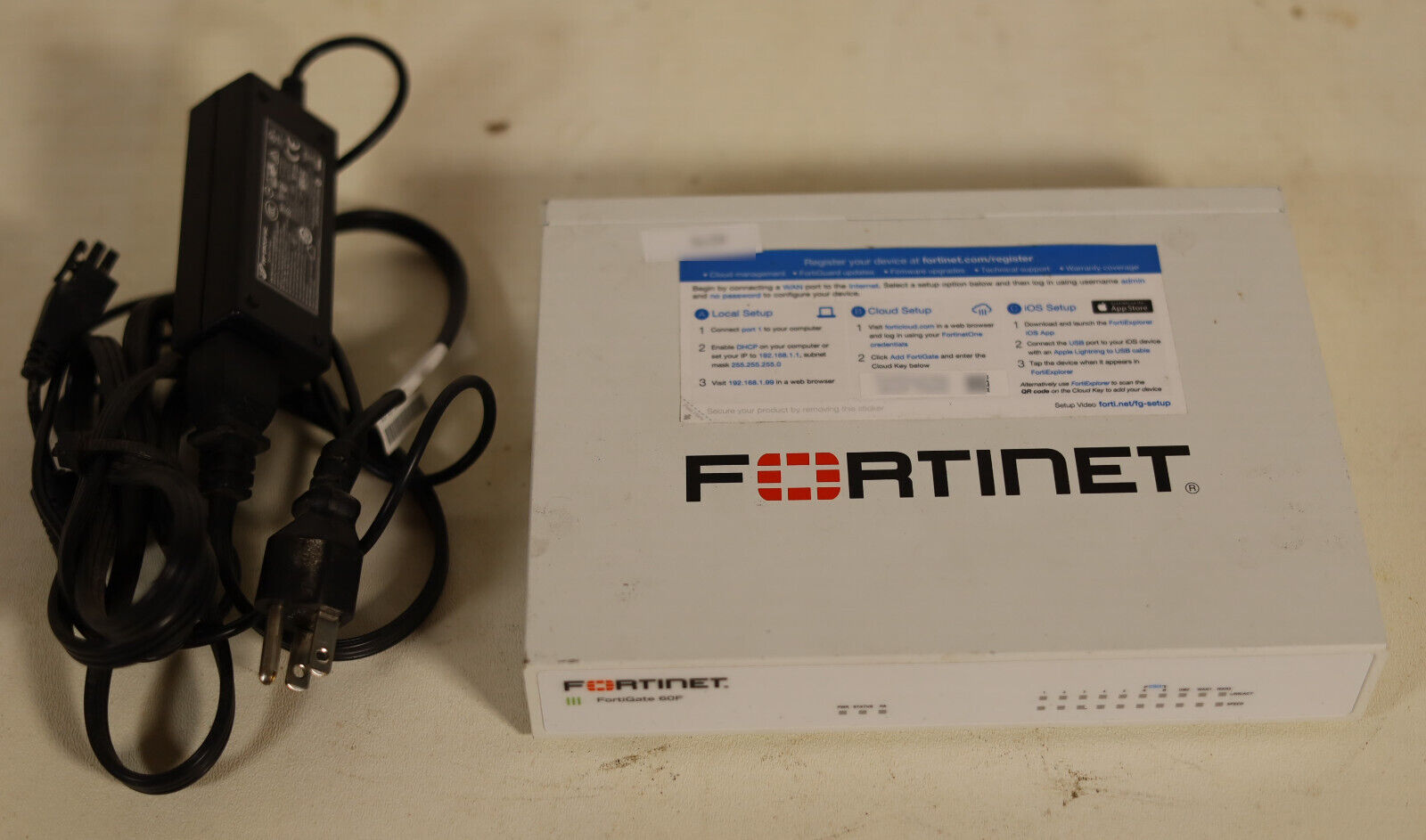 Fortinet Fortigate-60F Network Security Firewall FG-60F Power Cord Locked / Used