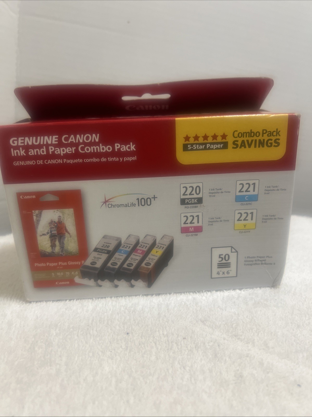 Genuine Canon PGI-220BK / CLI-221C,M,Y Ink & Photo Paper Combo Pack Sealed inks