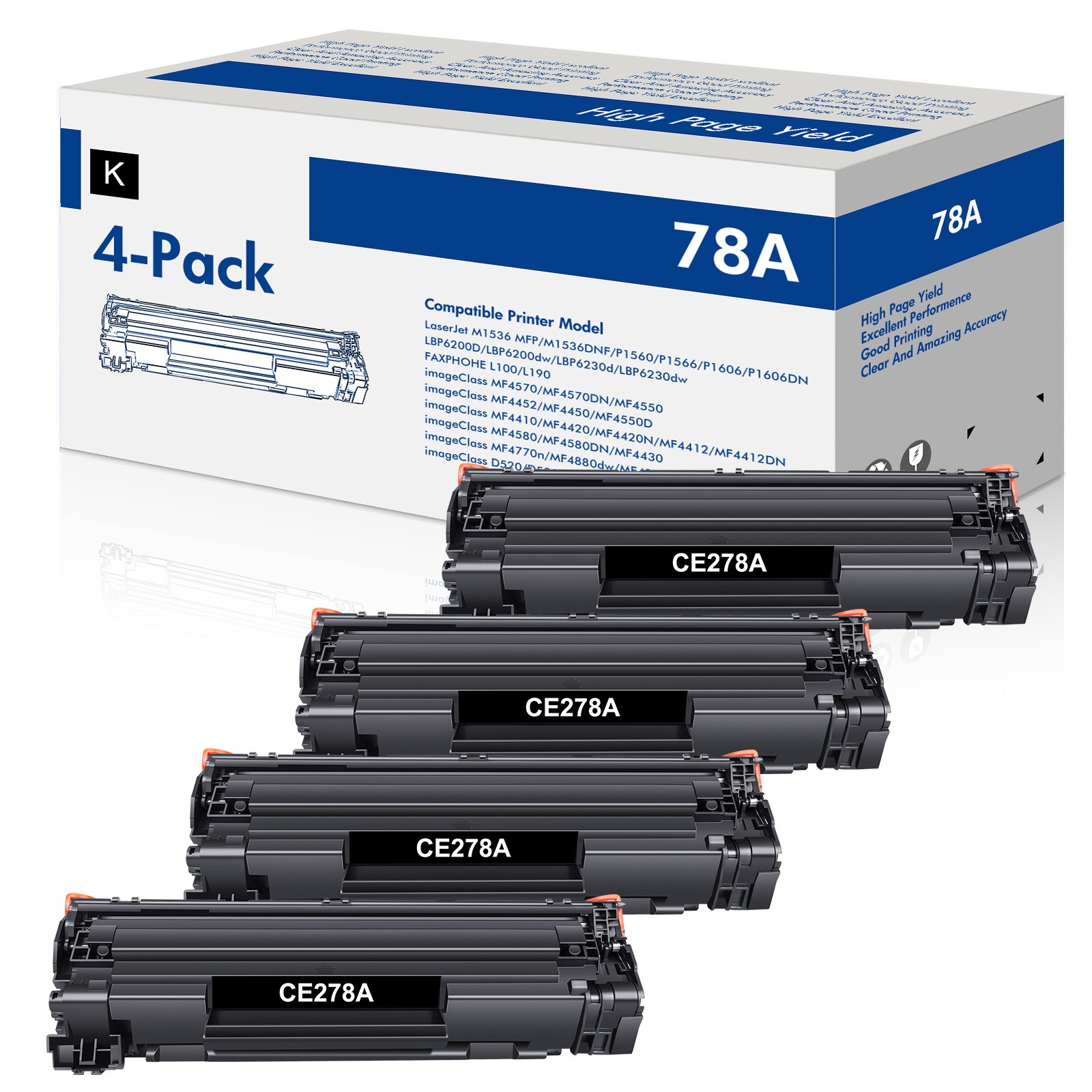 4x CE278A 78A Toner Cartridges for HP LaserJet P1560 P1566 P1606 High Yield