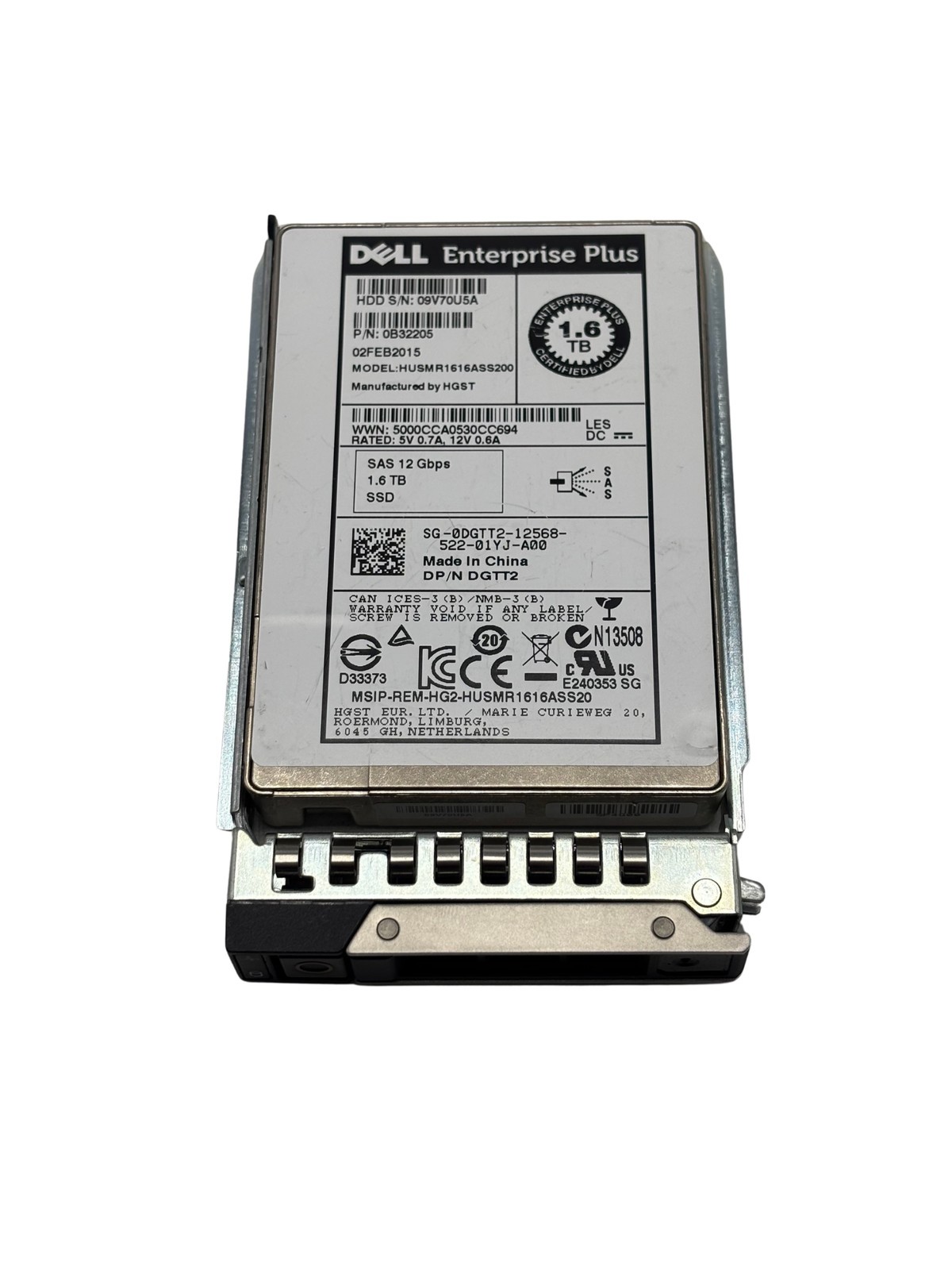Dell DGTT2 1.6TB SAS 12G RI 2.5 SSD HUSMR1616ASS200 0B32205"