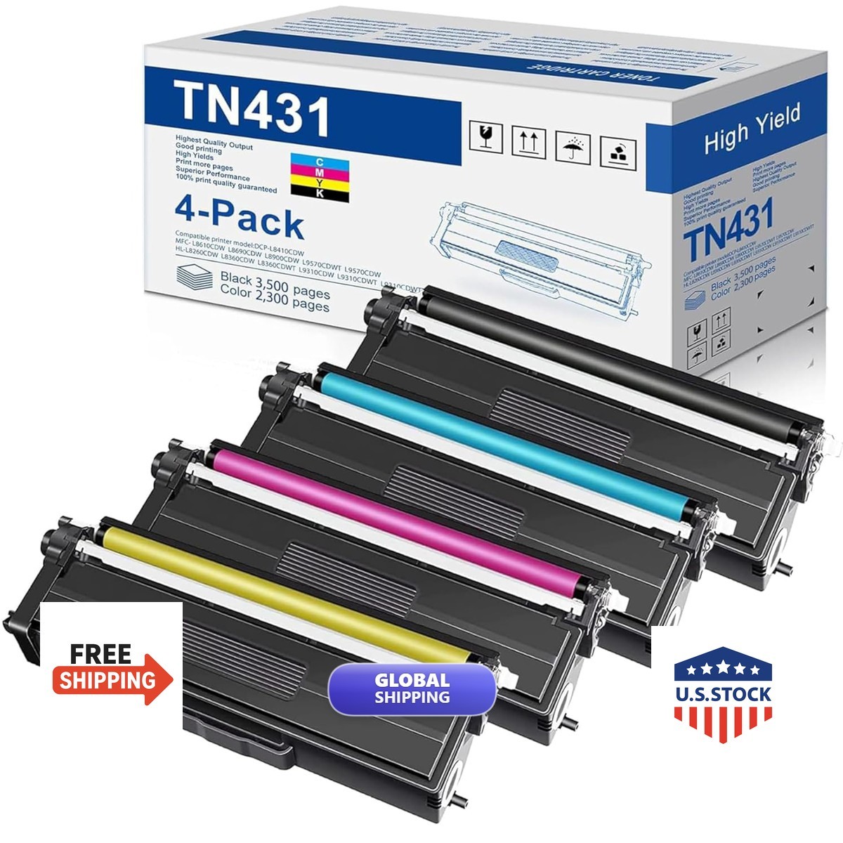 MOLIMER TN431 4-Pack Toner Cartridge Compatible for Brother TN431 TN433