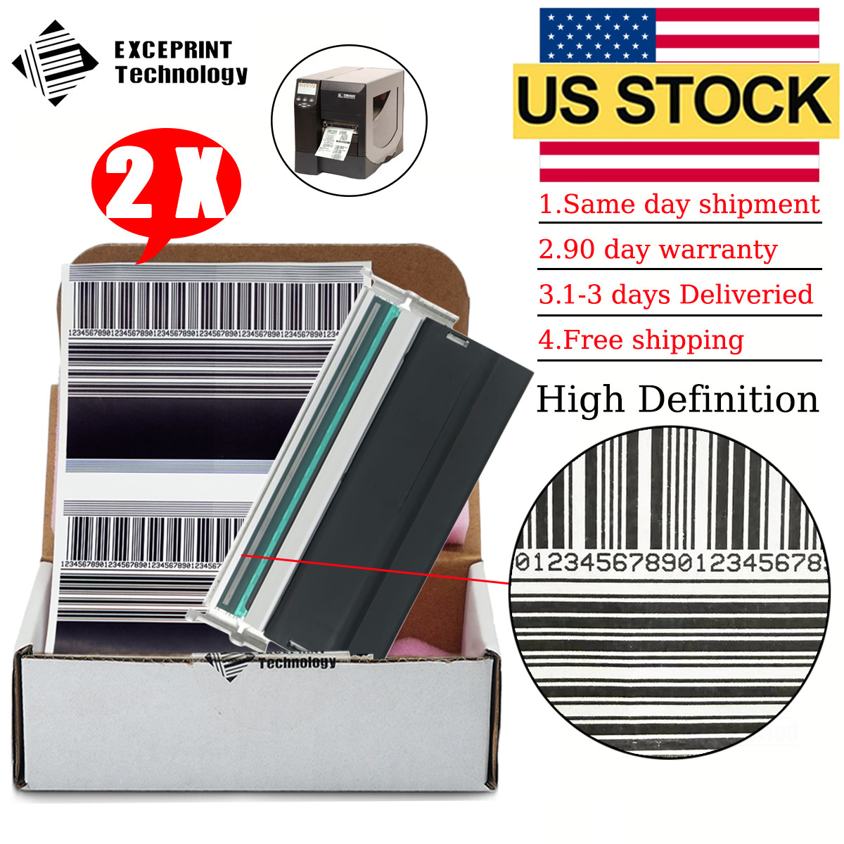 ✅ 2pcs Printhead for Zebra ZM400 Thermal Barcode Label Printer 203dpi 79800M ✅