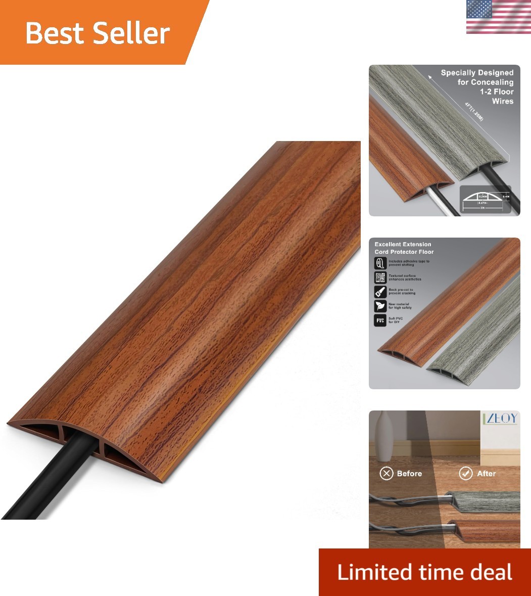 4FT Walnut Wood Cord Cover - Elegant Soft PVC Cable Protector for Home Safety