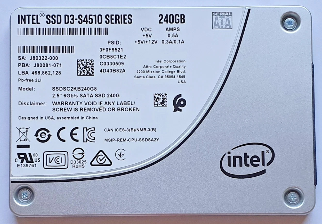HARD DRIVE INTEL SSD D3-S4510 SSDSC2KB240G8 240GB TLC SATA III