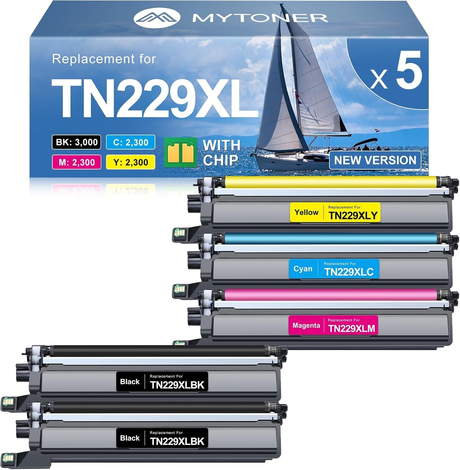 TN229XL Toner 5-Pack for Brother MFC-L3780CDW HL-L3280CDW L3220CDW w/ Chips