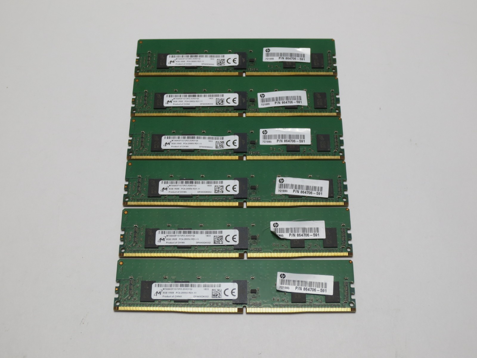 Micron 48GB (6x8GB) 1Rx8 PC4-2666V DDR4 RDIMM Server Memory, MTA9ASF1G72PZ-2G6D1