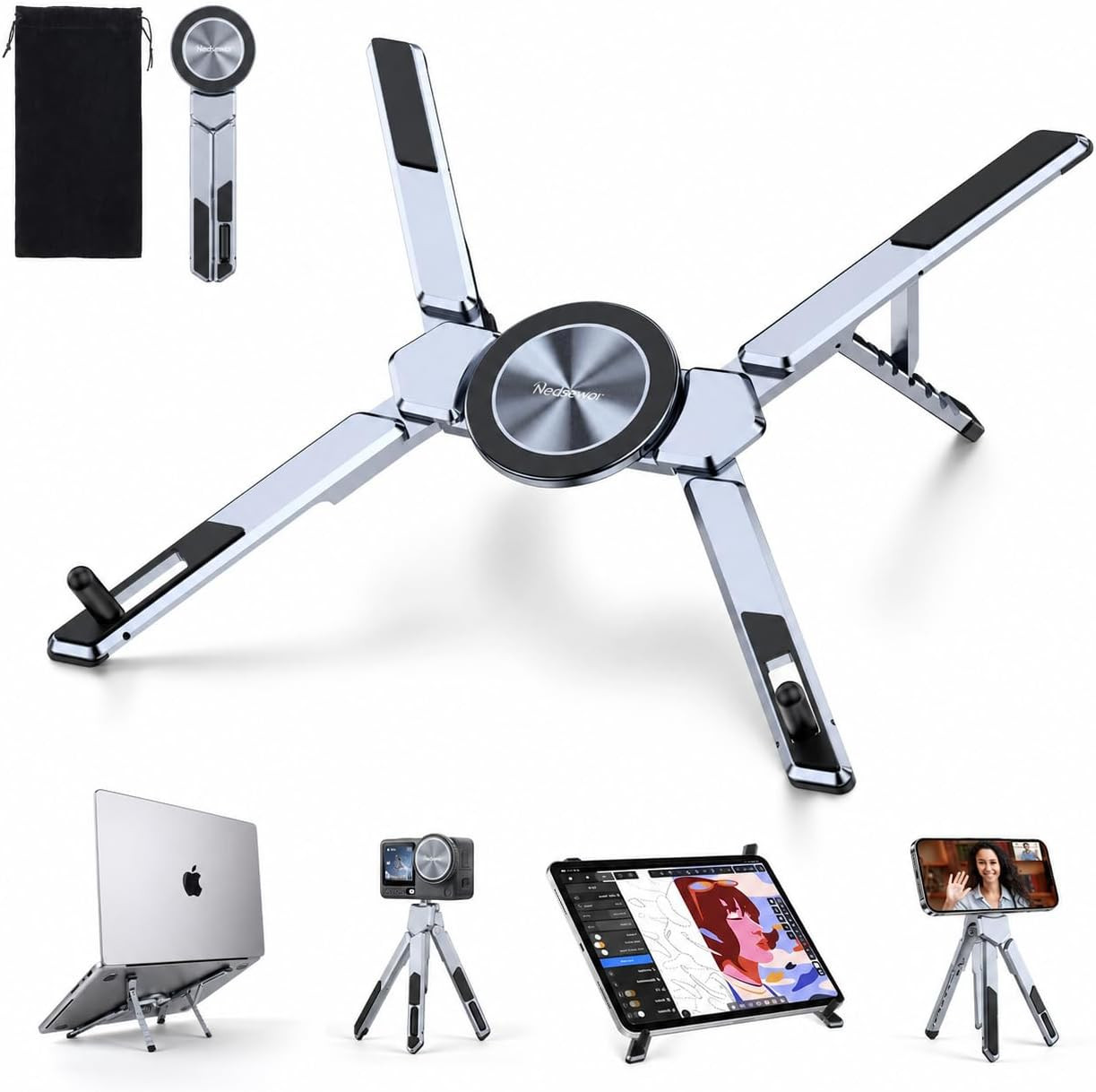 4-in-1 Adjustable Laptop Stand with Phone Holder & Tripod - Portable Ergonomic S
