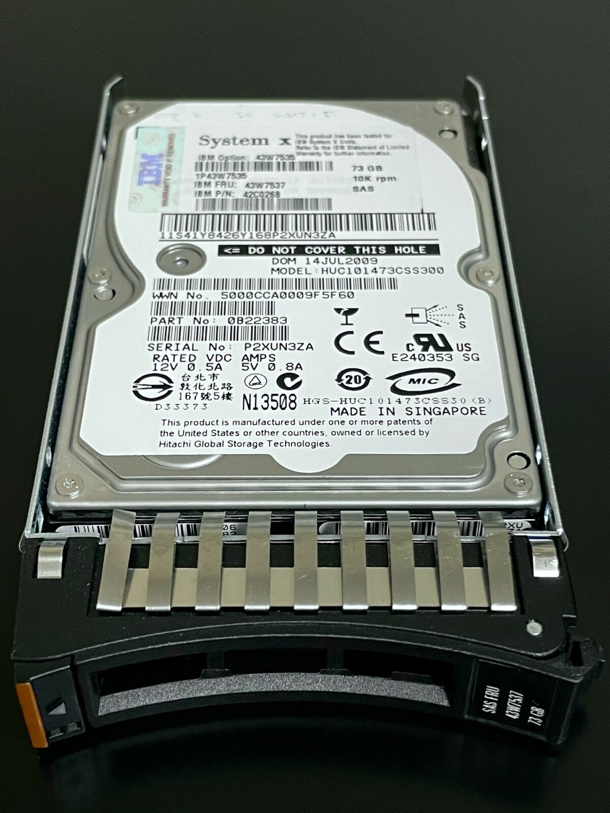 IBM 43W7535 43W7537 42C0268 73GB 10K SFF 2.5" H/S SAS HDD  Hard Drive W/Tray