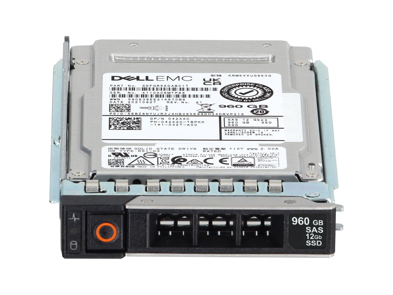 Dell 960GB SAS 12Gb/s 2.5'' SED SSD 042XXC KRM6VVUG960G - Light use