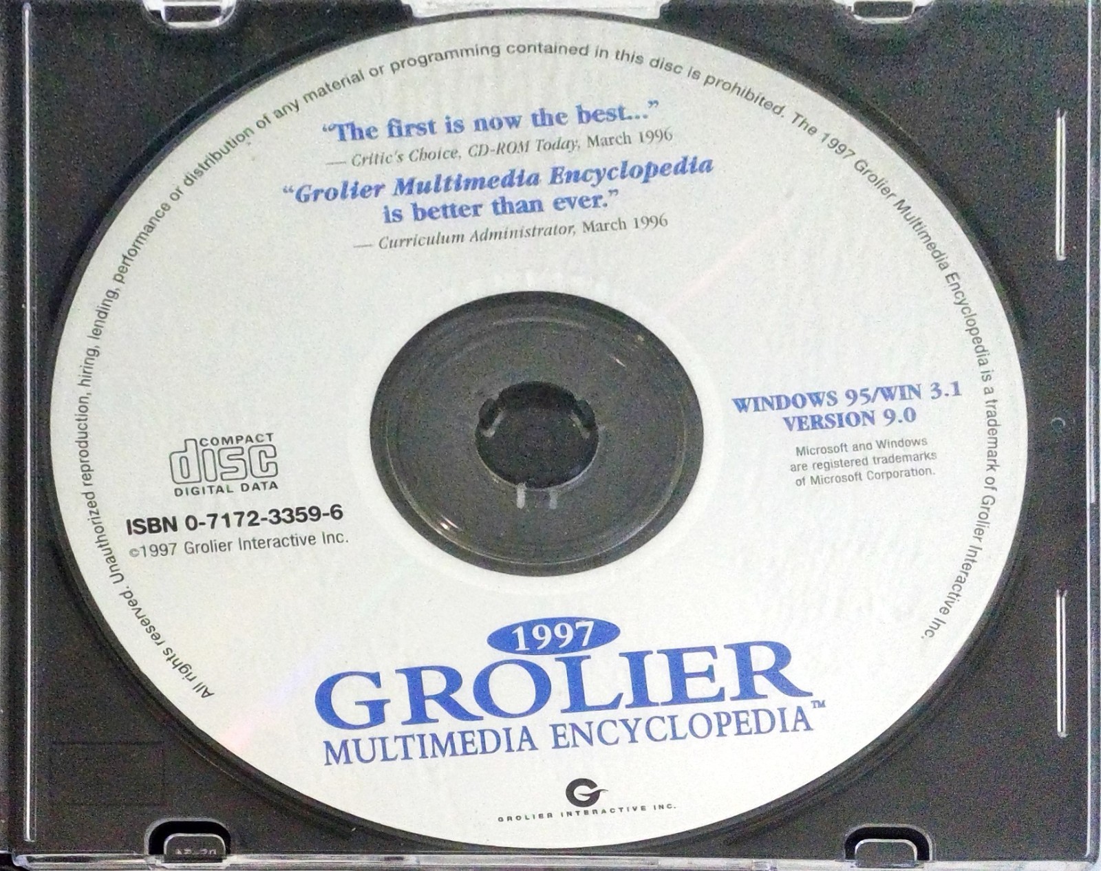 1997 Grolier Multimedia Encyclopedia CD-ROM  Windows version 9.0 VERY GOOD