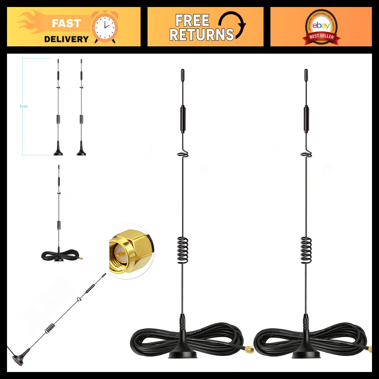 4G LTE MIMO Antenna 8dBi SMA Male for Router, Camera, Modem - 2-Pack