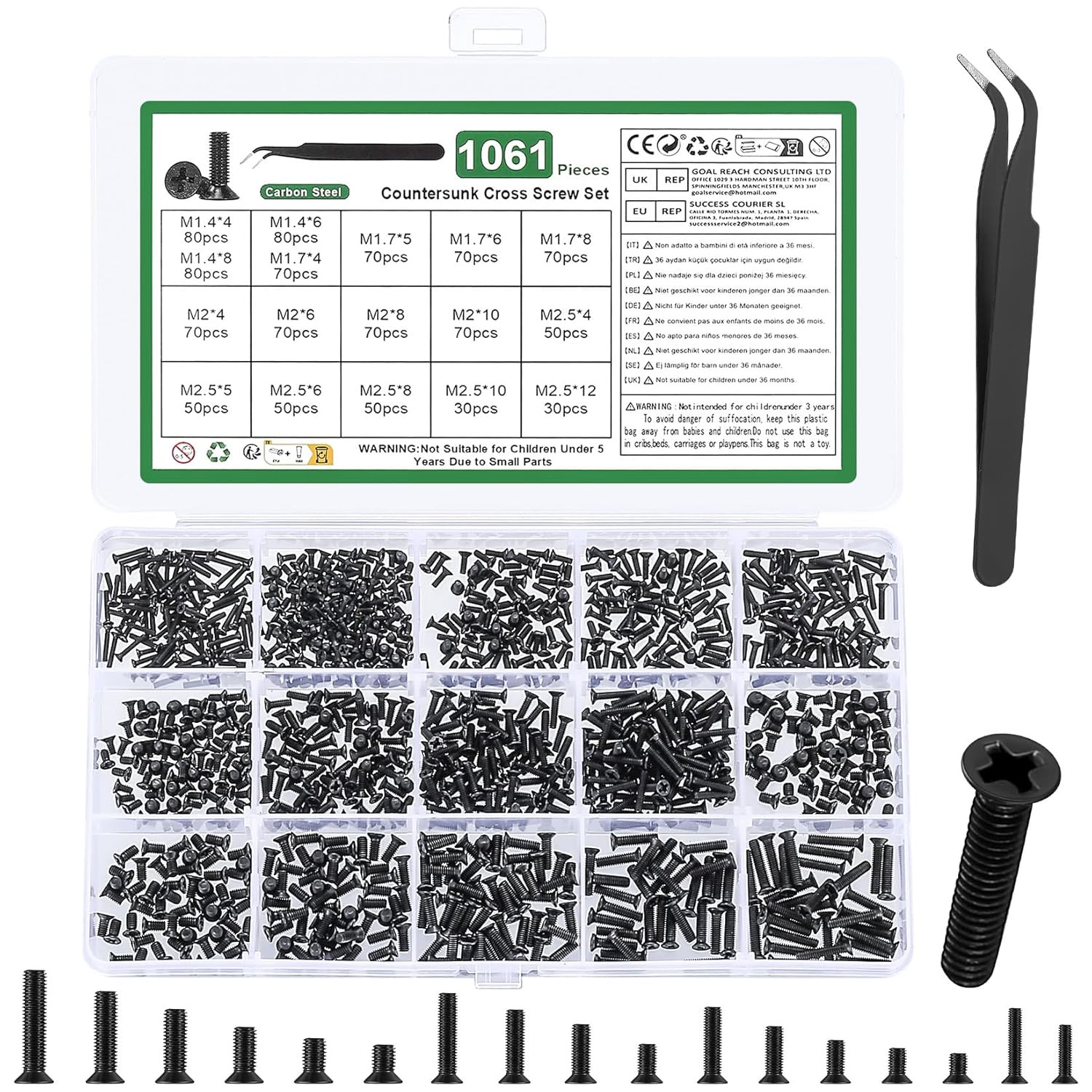 1060 Pcs M1.4 M1.7 M2 M2.5 Micro Laptop Screws Kit，for Electronic SSD | Black Ti