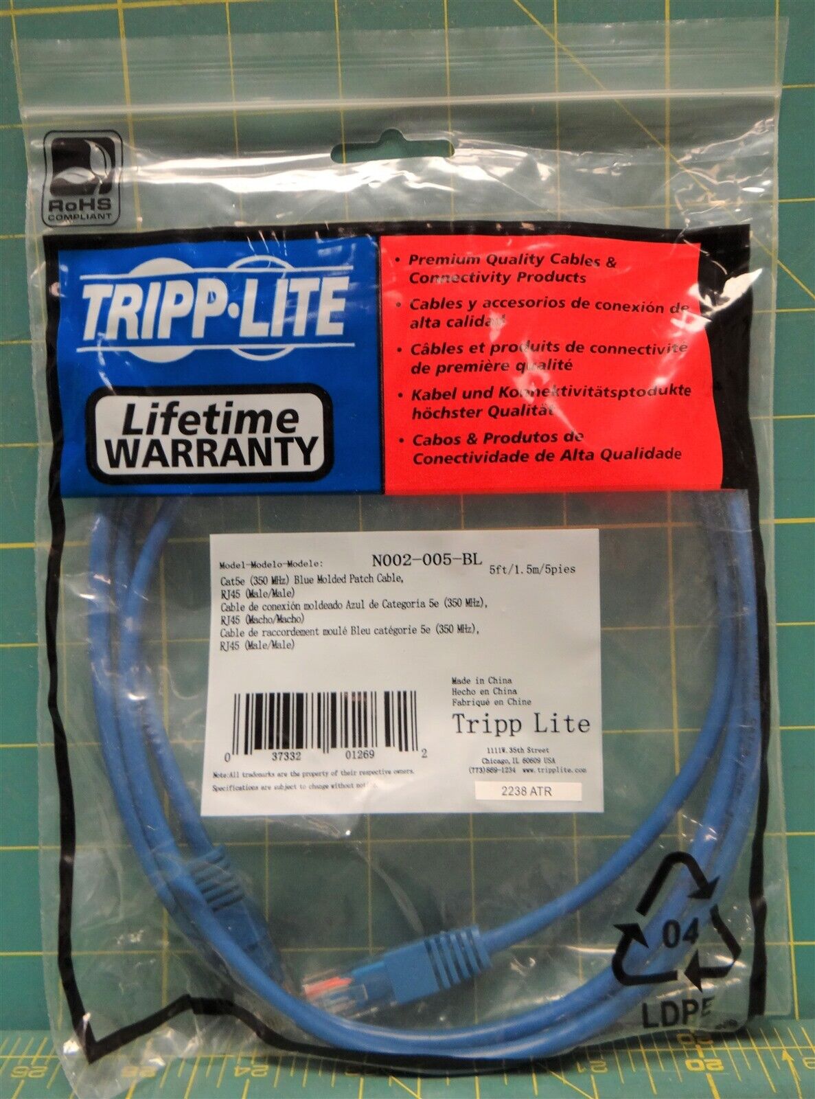 Tripp Lite Cat5e 350MHz Molded Patch Cable RJ45 M/M Blue, 5-ft.