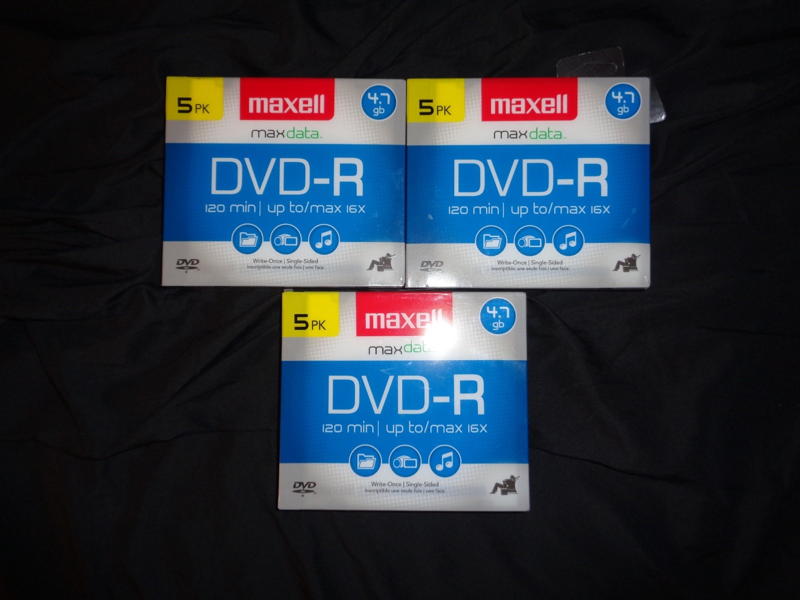 New Sealed Maxell DVD-R Discs, 4.7GB, 16x, w/Jewel Cases, 5/Pack x 3