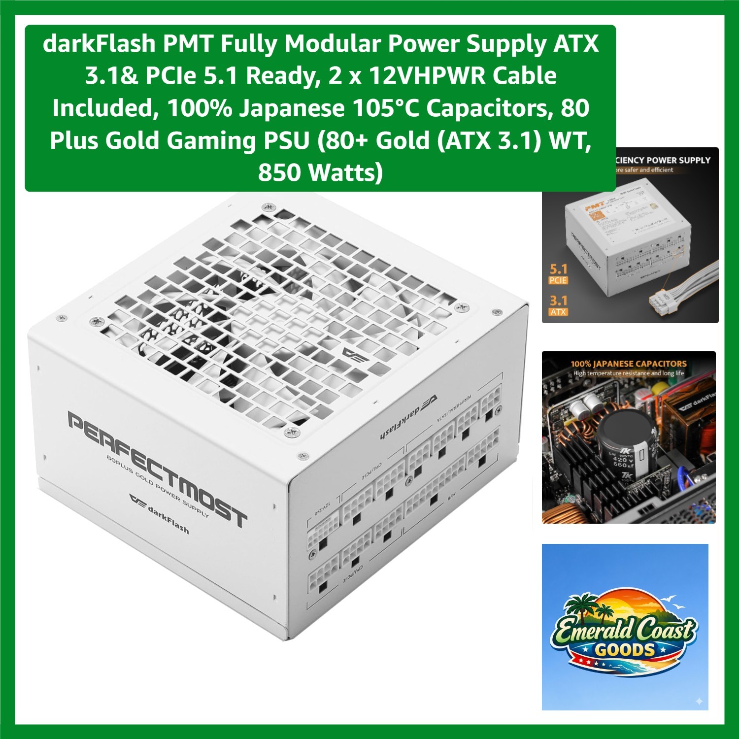 PMT Fully Modular Power Supply ATX 3.1& PCIe 5.1 Ready, 2 x 12VHPWR Cable Inc...