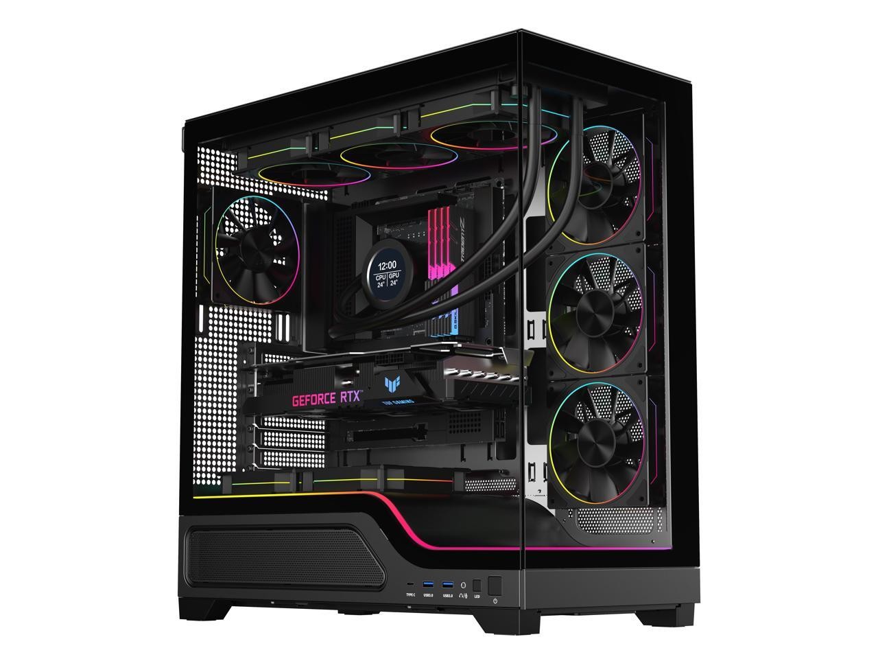 DIYPC IDX5-BK-ARGB Black Dual USB3.0/Type C Tempered Glass ATX Gaming Computer