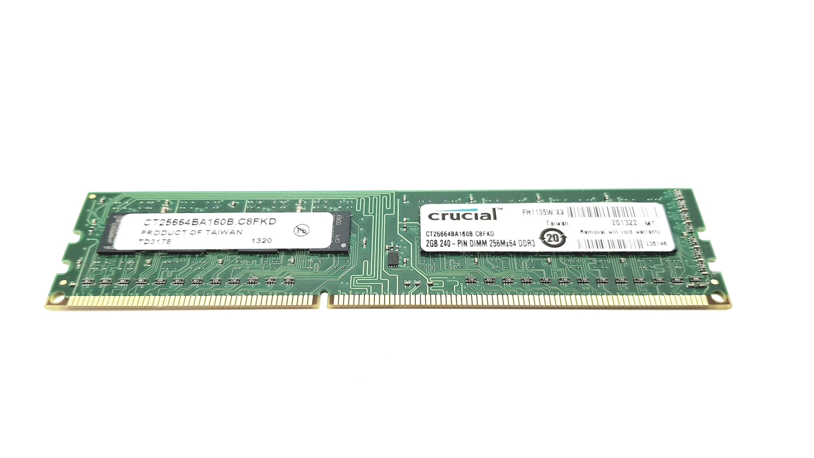 Crucial 2GB 240pin DIMM 256Mx64 DDR3 Desktop Memory CT25664BA160B.C8FKD