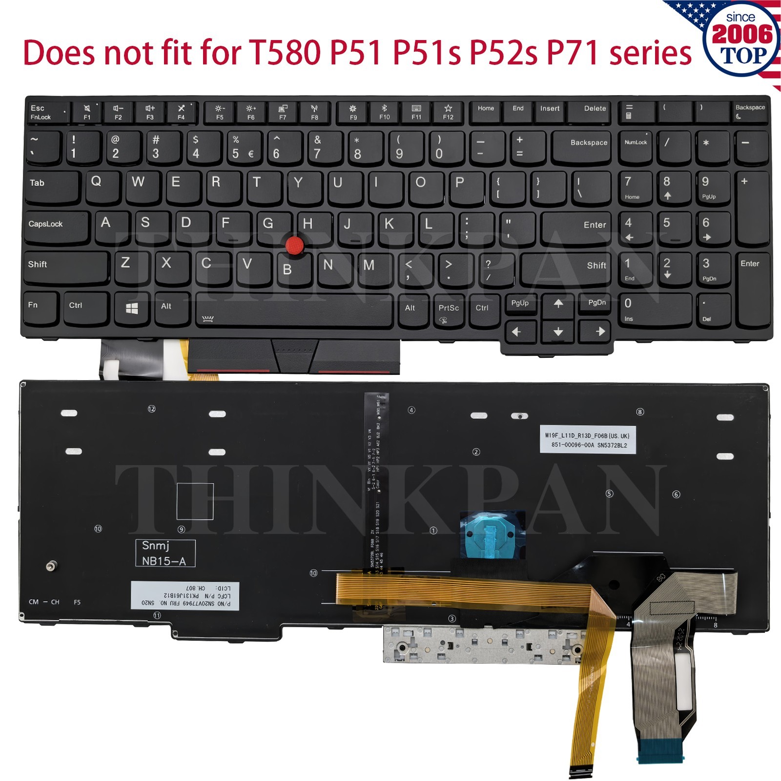 New US keyboard Backlit for Lenovo ThinkPad E580 E590 T590 P52 P53 P53s P72 P73