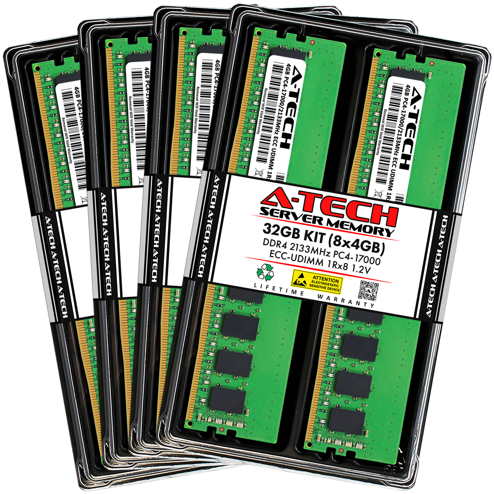 A-Tech 32GB 8x 4GB 1Rx8 PC4-17000E ECC UDIMM DDR4 2133 MHz Server Memory RAM