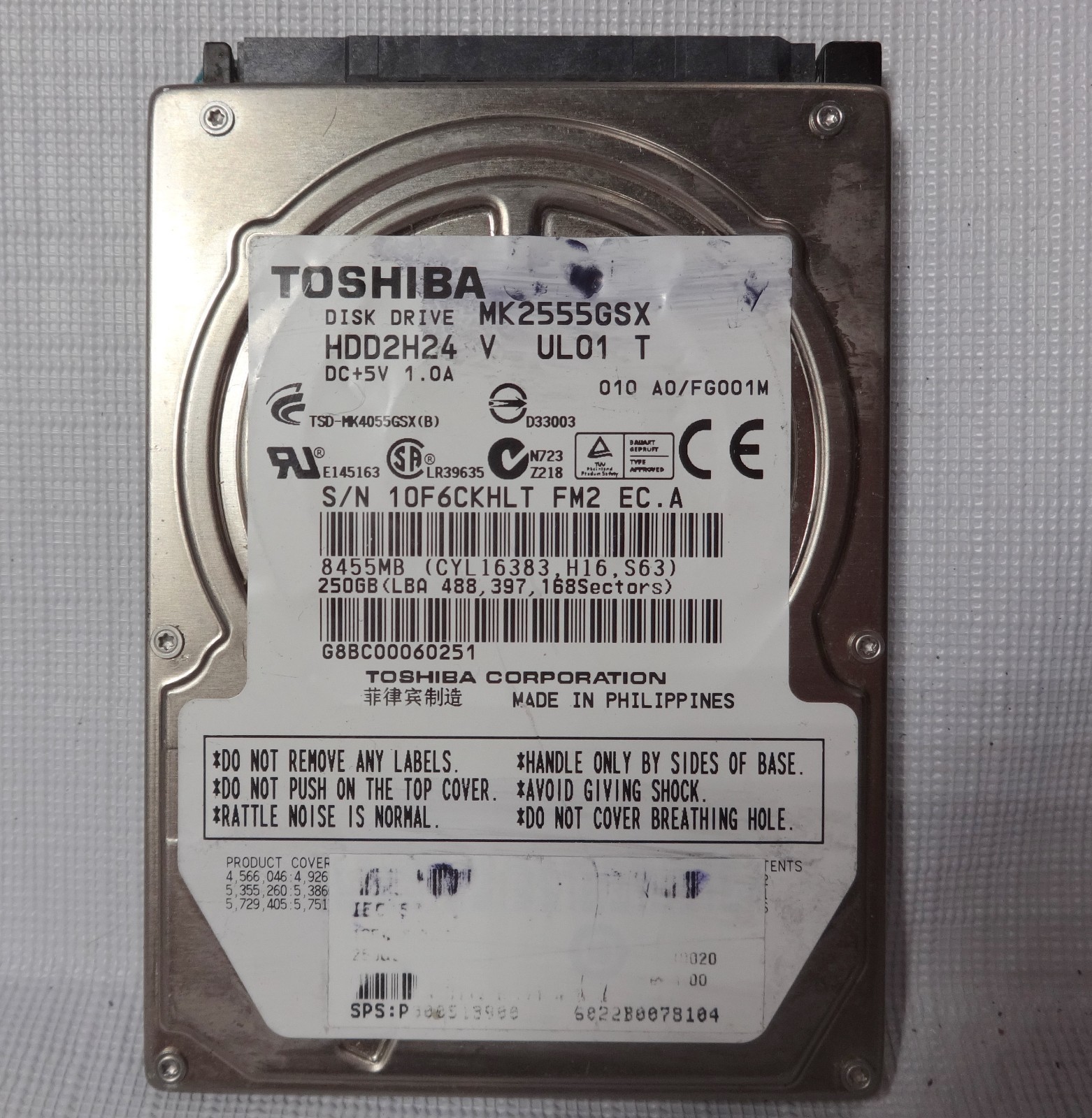 Toshiba MK2555GSX HDD2H24 V UL01 T 250GB Sata Hard Drive