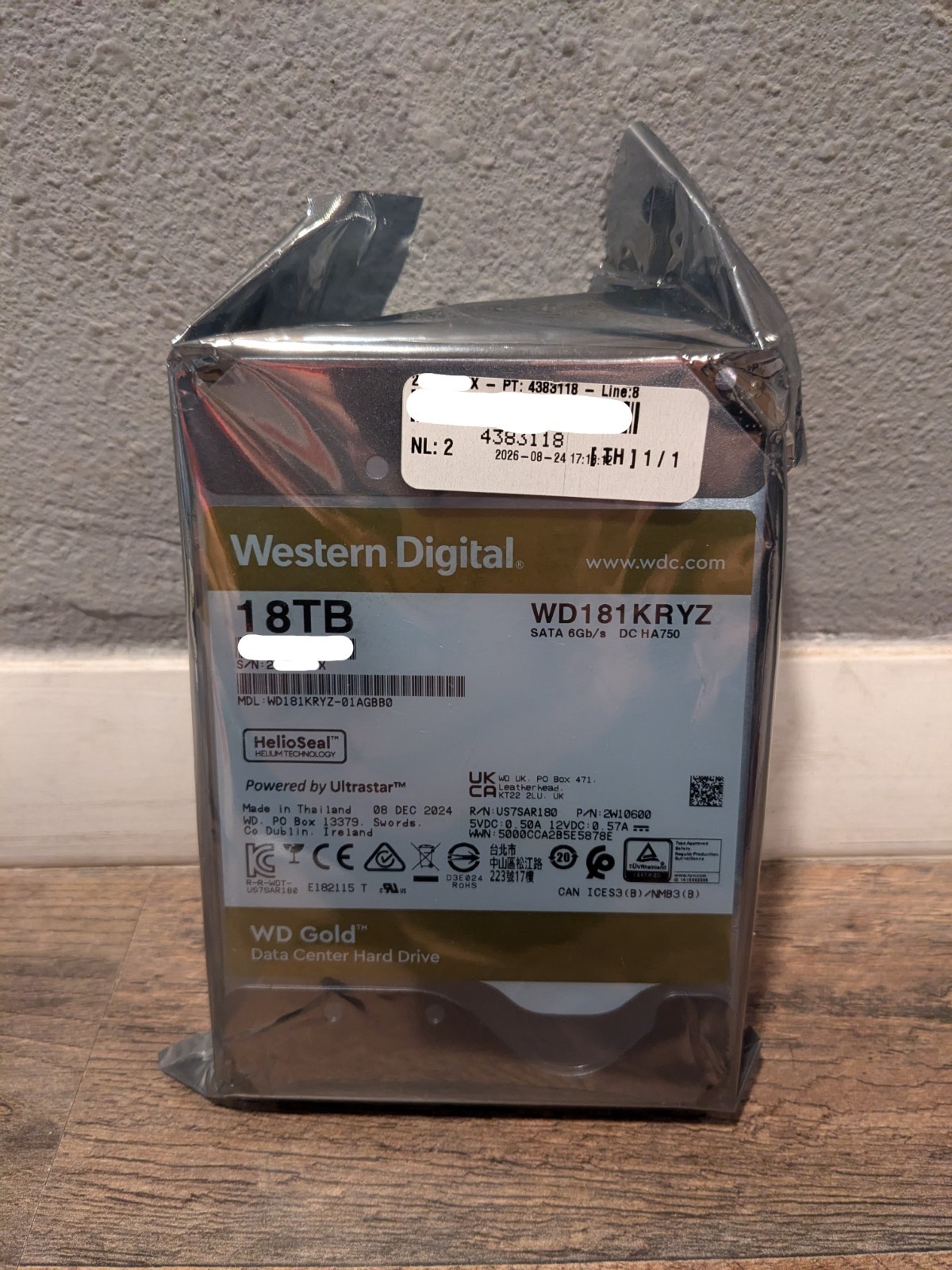 WD Gold Enterprise Class 18TB WD181KRYZ 7200RPM 512MB SATA3 6.0Gb/s +Wrty3/6/31
