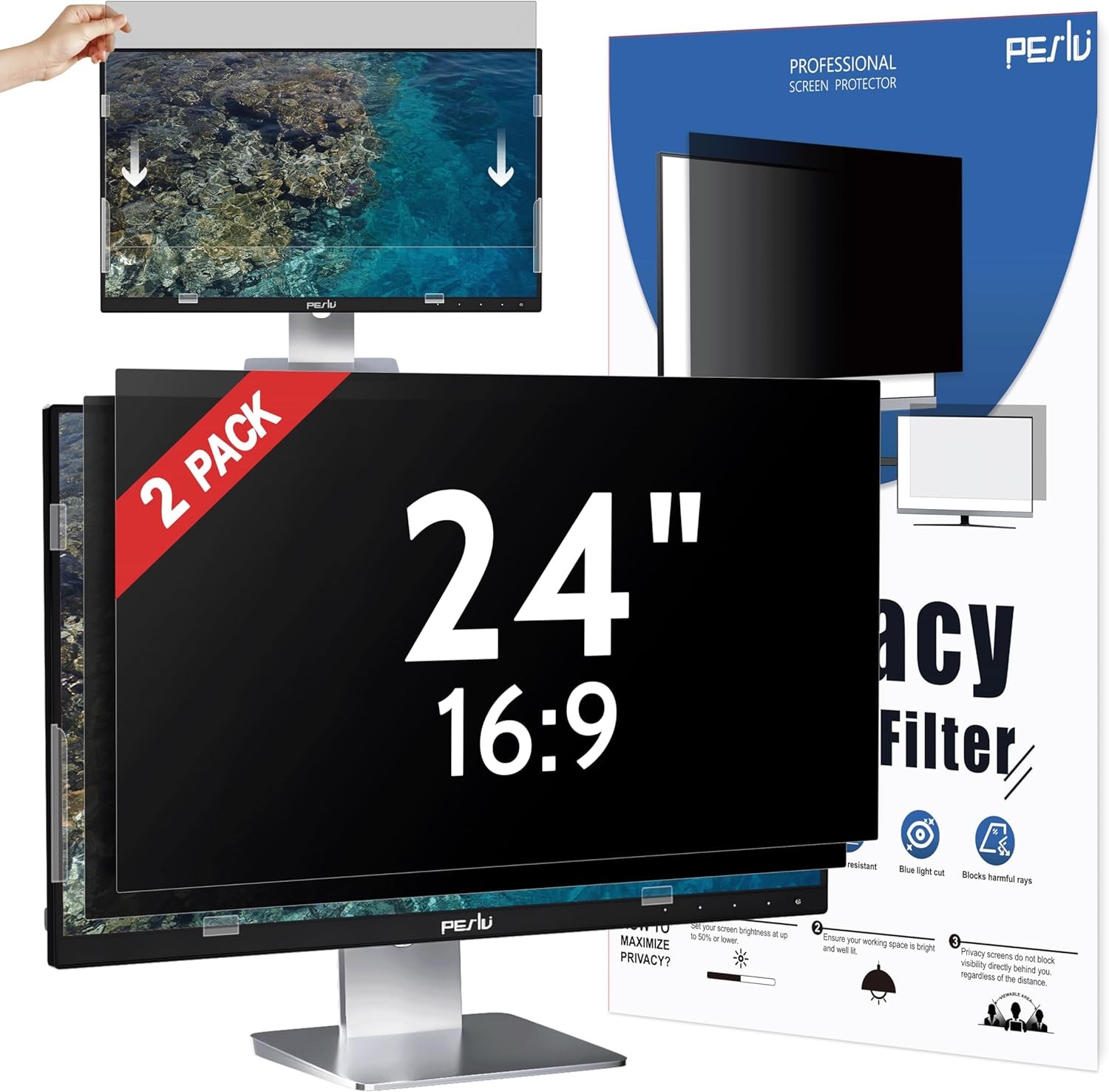 [2-Pack] 24 Inch Privacy Screen for 2 Pack 24 16:9 Aspect, black 
