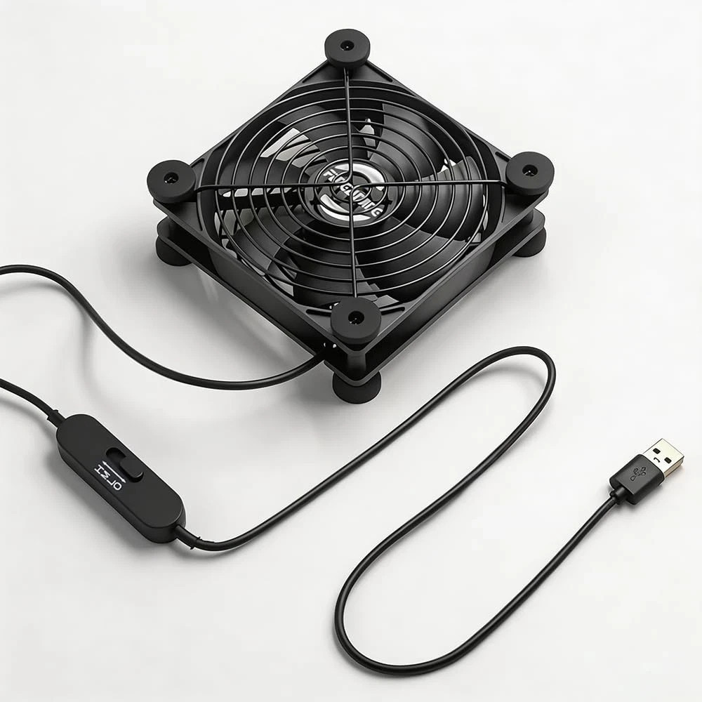 120mm USB Computer Cooling Fan, 5V/12V, 3-Speed, 18dB Quiet, for PC Router