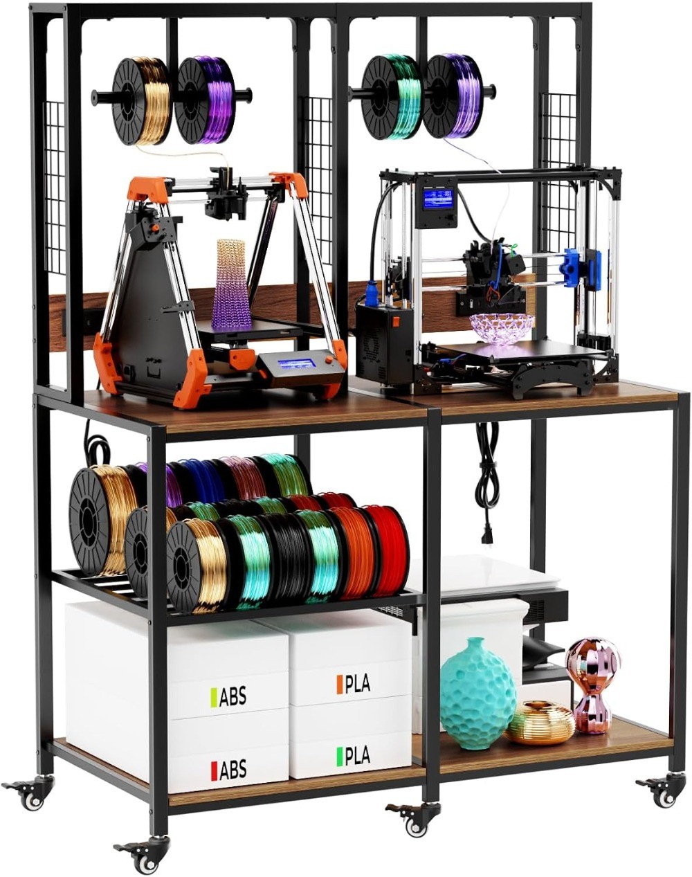Upgraded Heavy Duty Dual 3D Printer Stand with Filament Storage Workstation