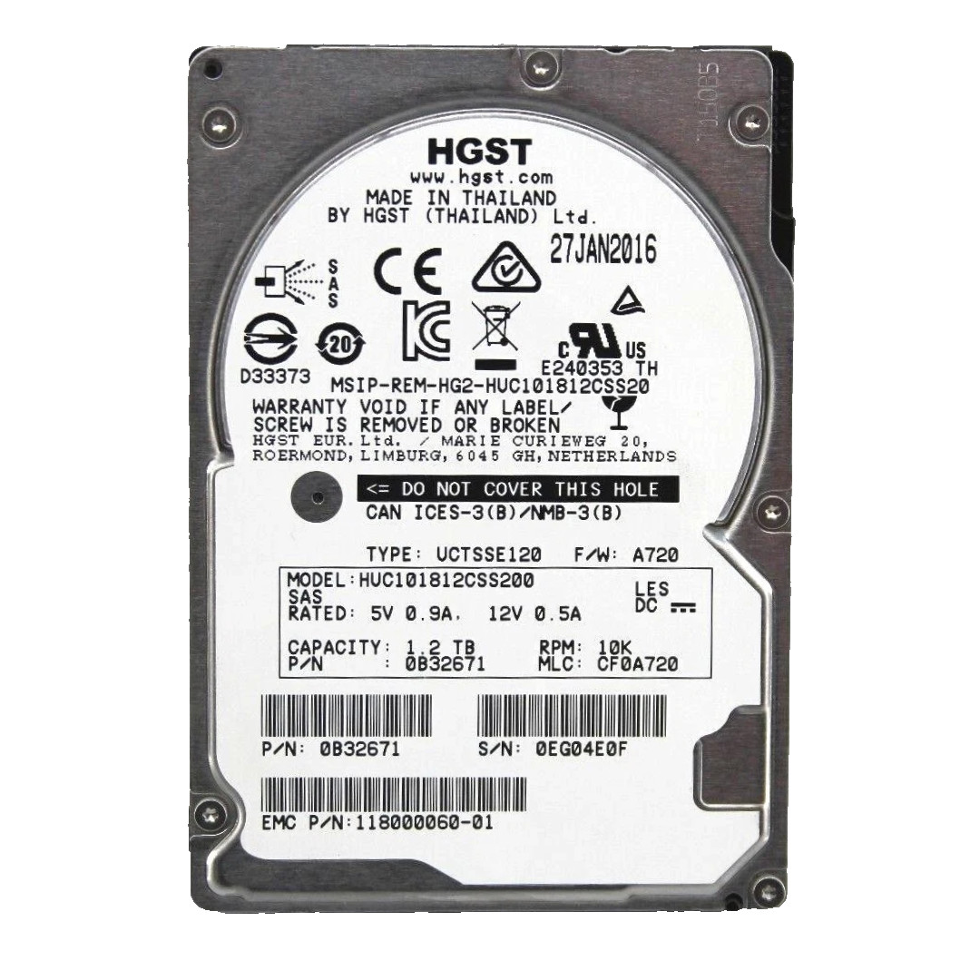 HGST 1.2TB 10K SAS 12Gbps 2.5" HDD HUC101812CSS200 0B32671 Ultrastar C10K1800