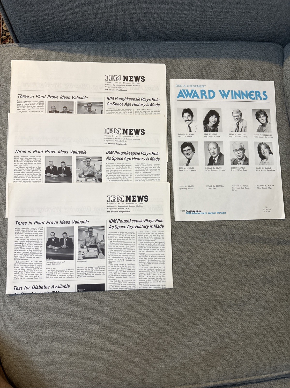 3 Copies of 1965 IBM News Vol. 2 No. 21 and 1983 Award Winners