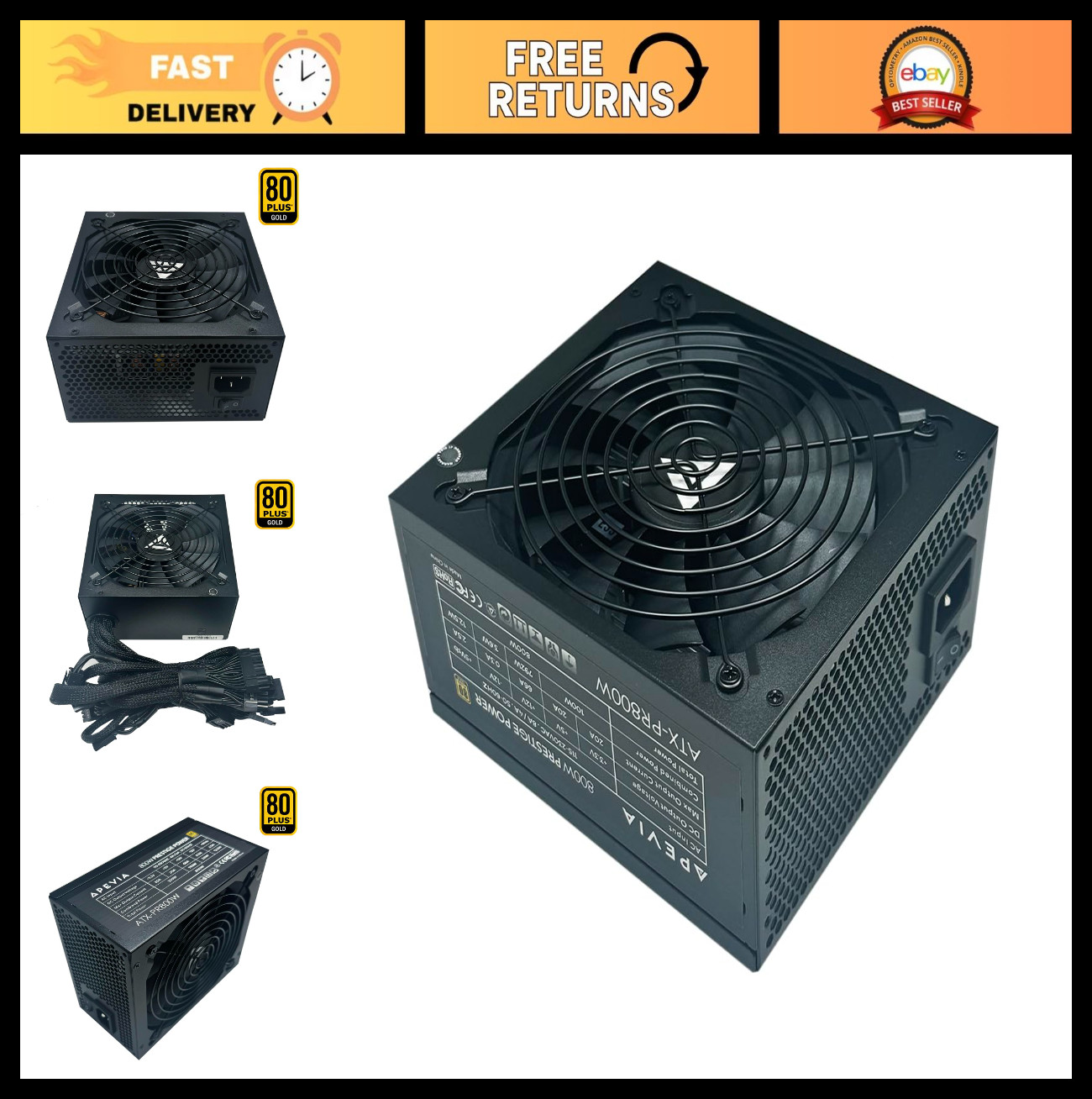 800W 80+ Gold Certified Gaming Power Supply, RoHS Compliant, Active PFC, ATX PSU
