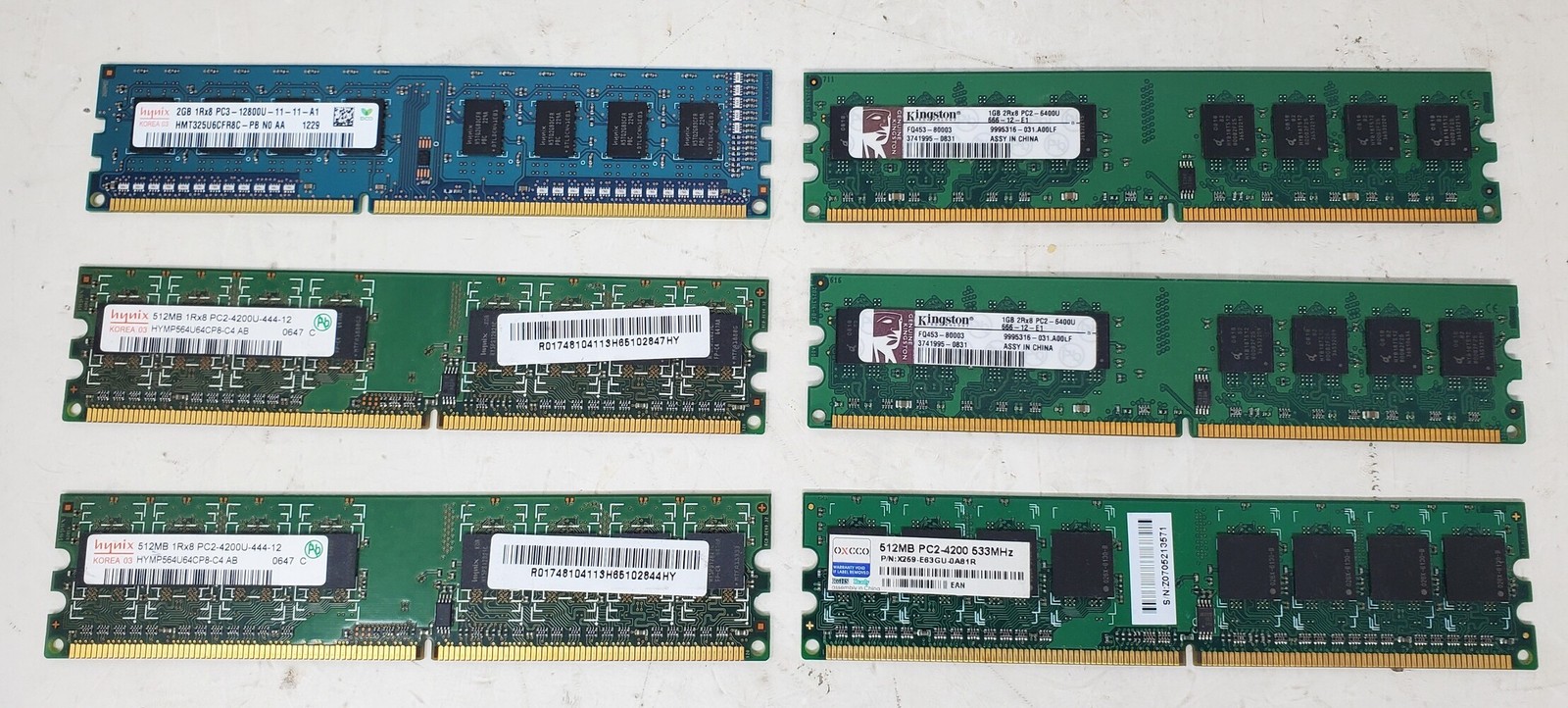 6PC Mixed RAM Memory Lot Hynix Kingston OXCCO Computer Memory Untested As-Is