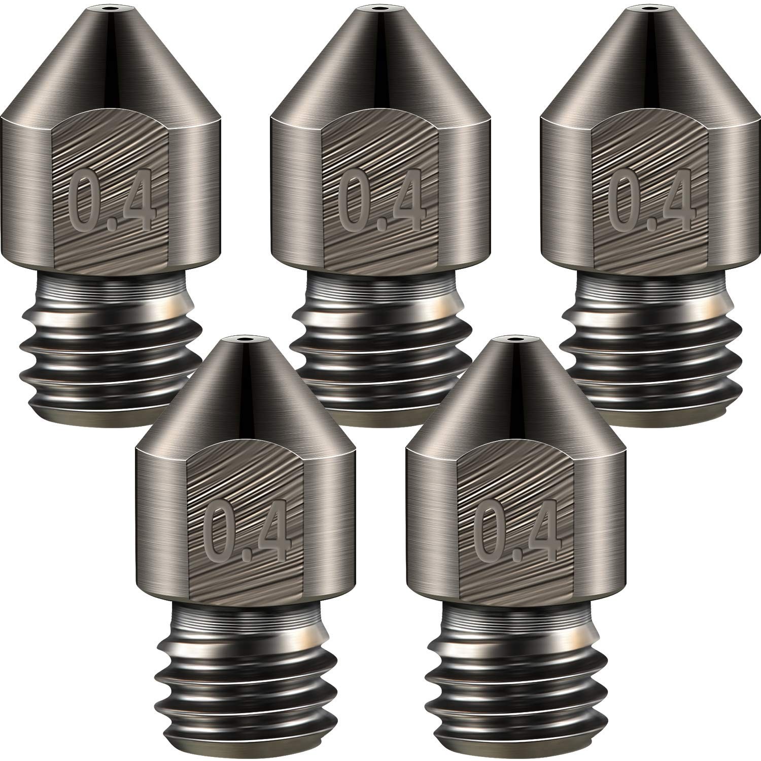 Precision 0.4mm MK8 Nozzles - 5 Piece Hardened Steel Set for 3D Printers