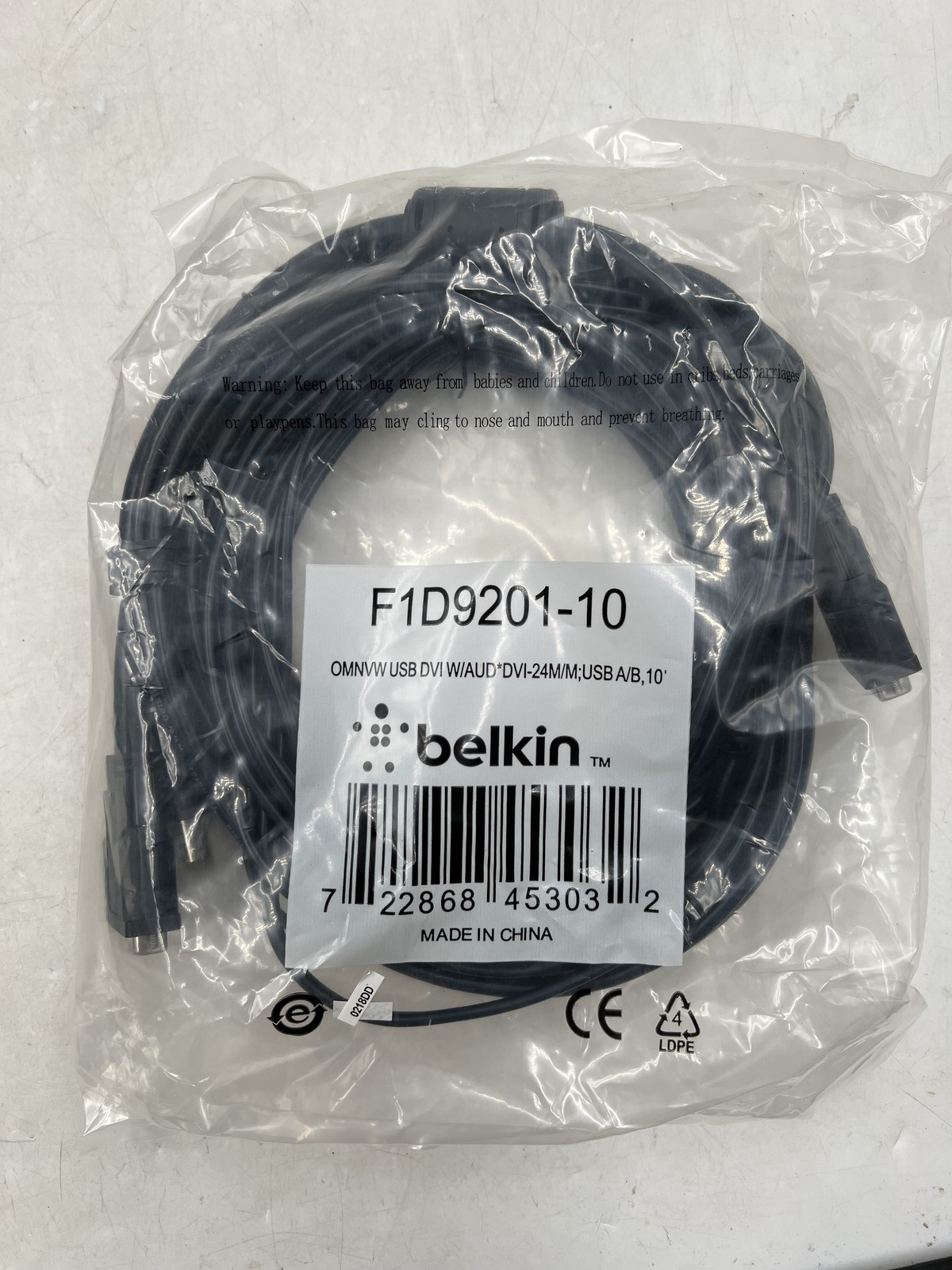 NEW SEALED Belkin F1D9201-10 OmniView DVI KVM Cables w/Audio, 10 feet, USB/DVI