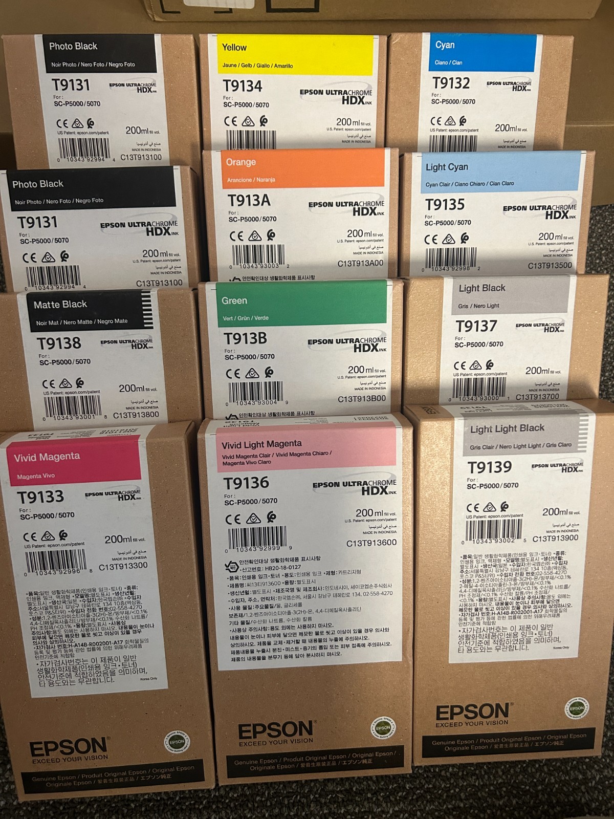 Lot of 12 - Epson T91-Series UltraChrome HDX Ink Cartridges for SC-P5000/5070